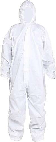 SYINE Paquete de 5 mamelucos protectores desechables con capucha, puño elástico para trabajos de limpieza de pintura en aerosol, transpirable y