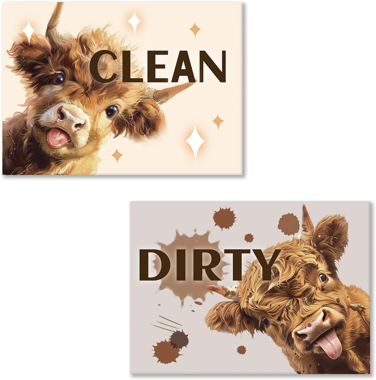 Farm Highland Cow Dishwasher Magnet Clean Dirty Sign