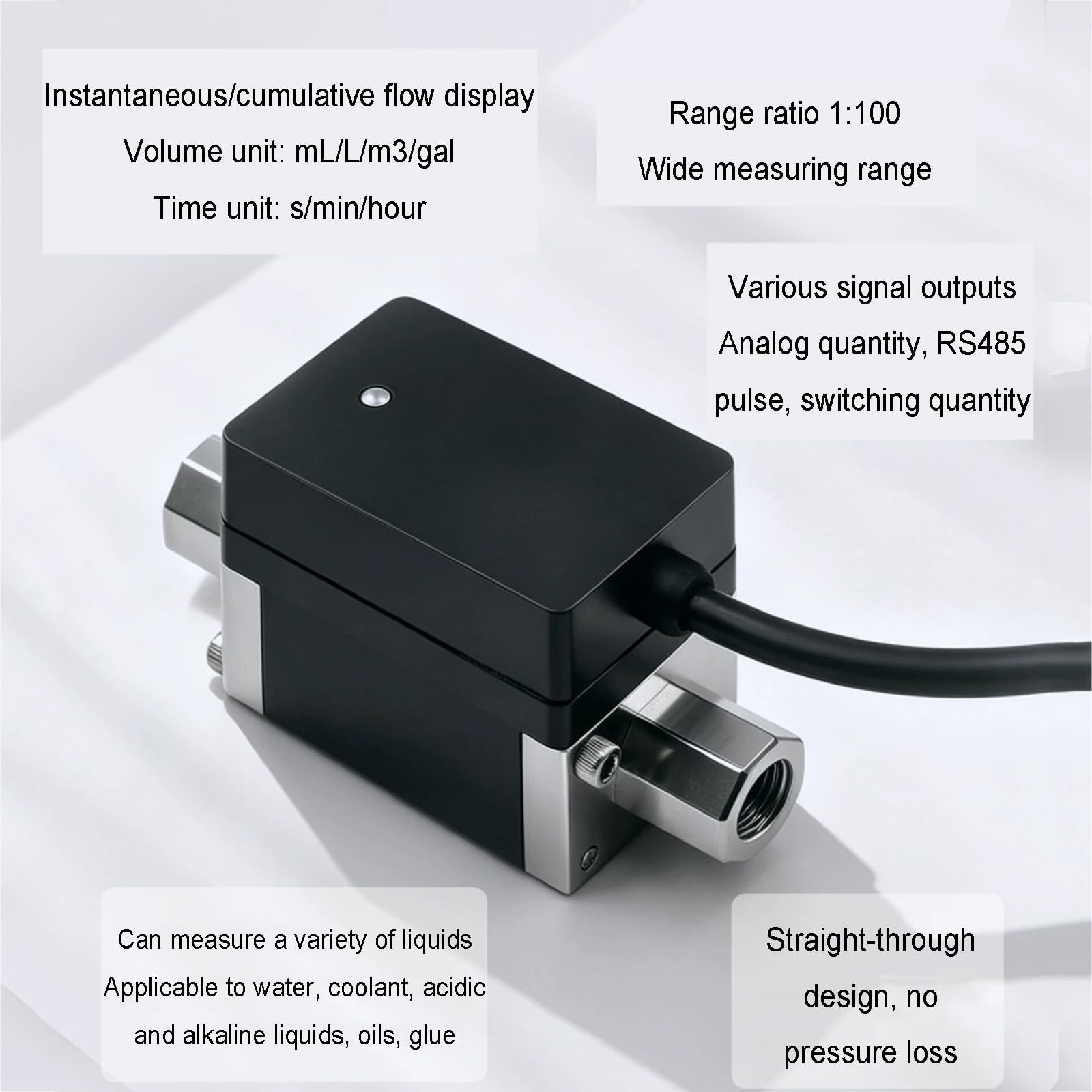 Medidor de flujo de líquido, sensor de flujo de líquido recto