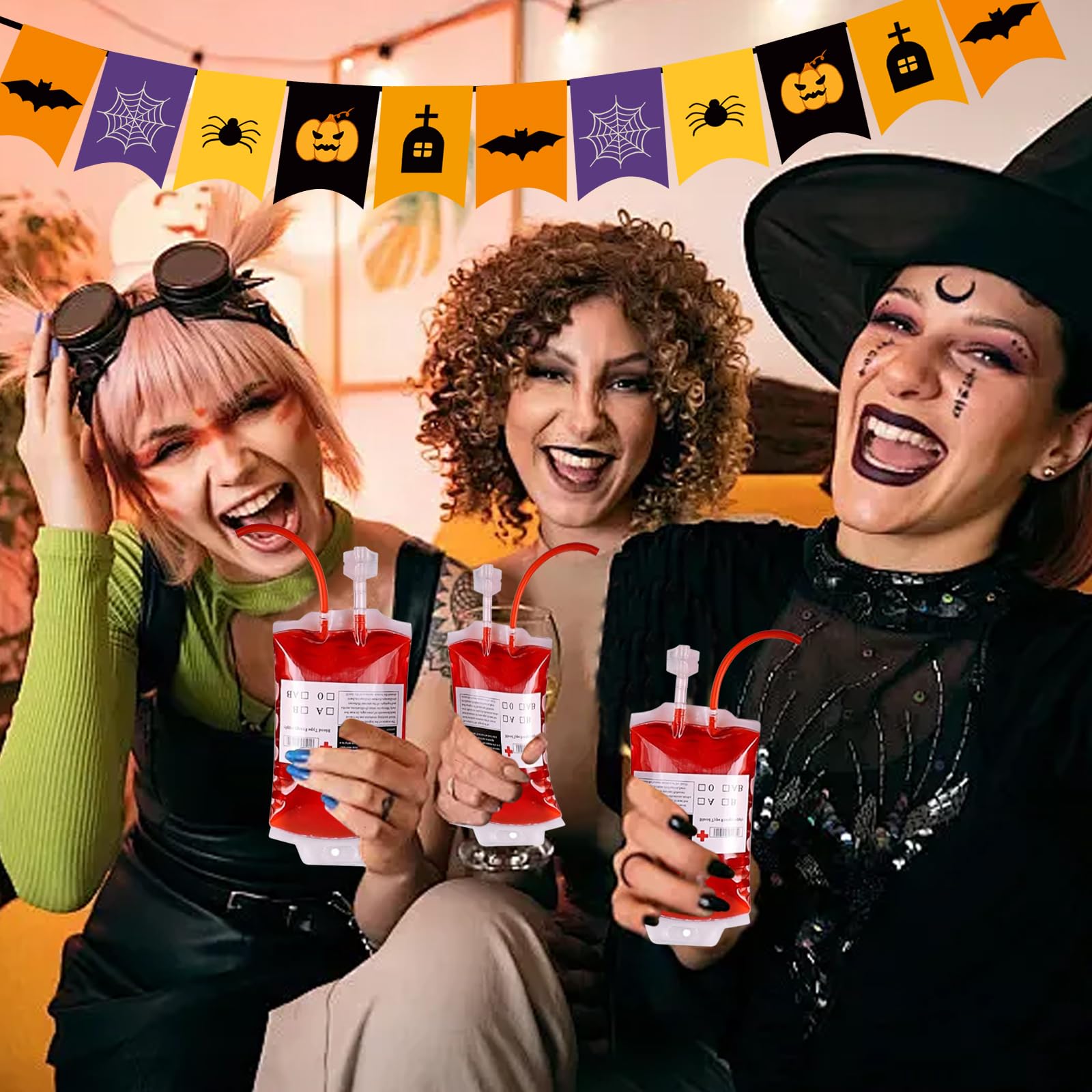 31-teiliges Halloween Blutbeutel Set - Wiederverwendbare Trinkbeutel Mit Spritze & Etiketten