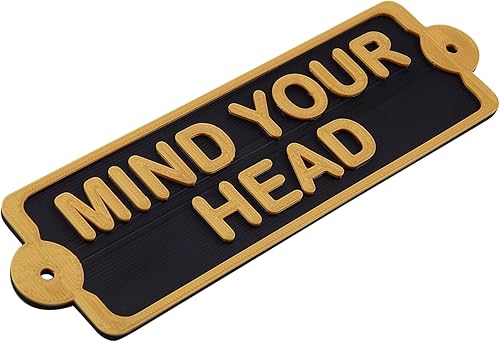 Miniatura 6 de Mind Your Head - Letrero de advertencia para puerta y bodega estilo vintage estilo shabby chic, estilo irlandés, latón sintético envejecido
