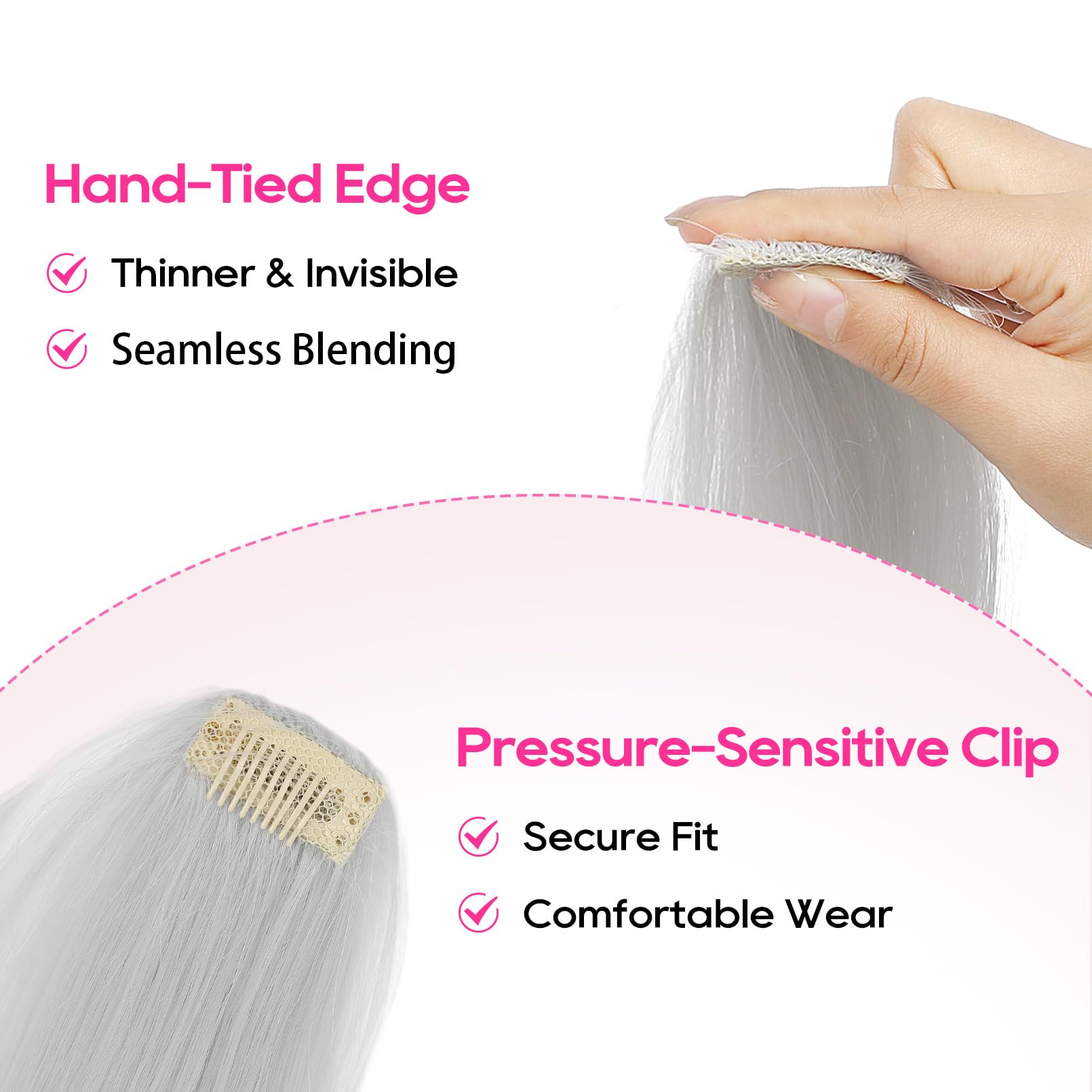 REECHO Clip in Hair Volumizer, 2PCS 8 inch Short Thick Clip in Hairpieces Adding Extra Volume Hair Extensions for Women with Thin Fine - Silver - Image 3