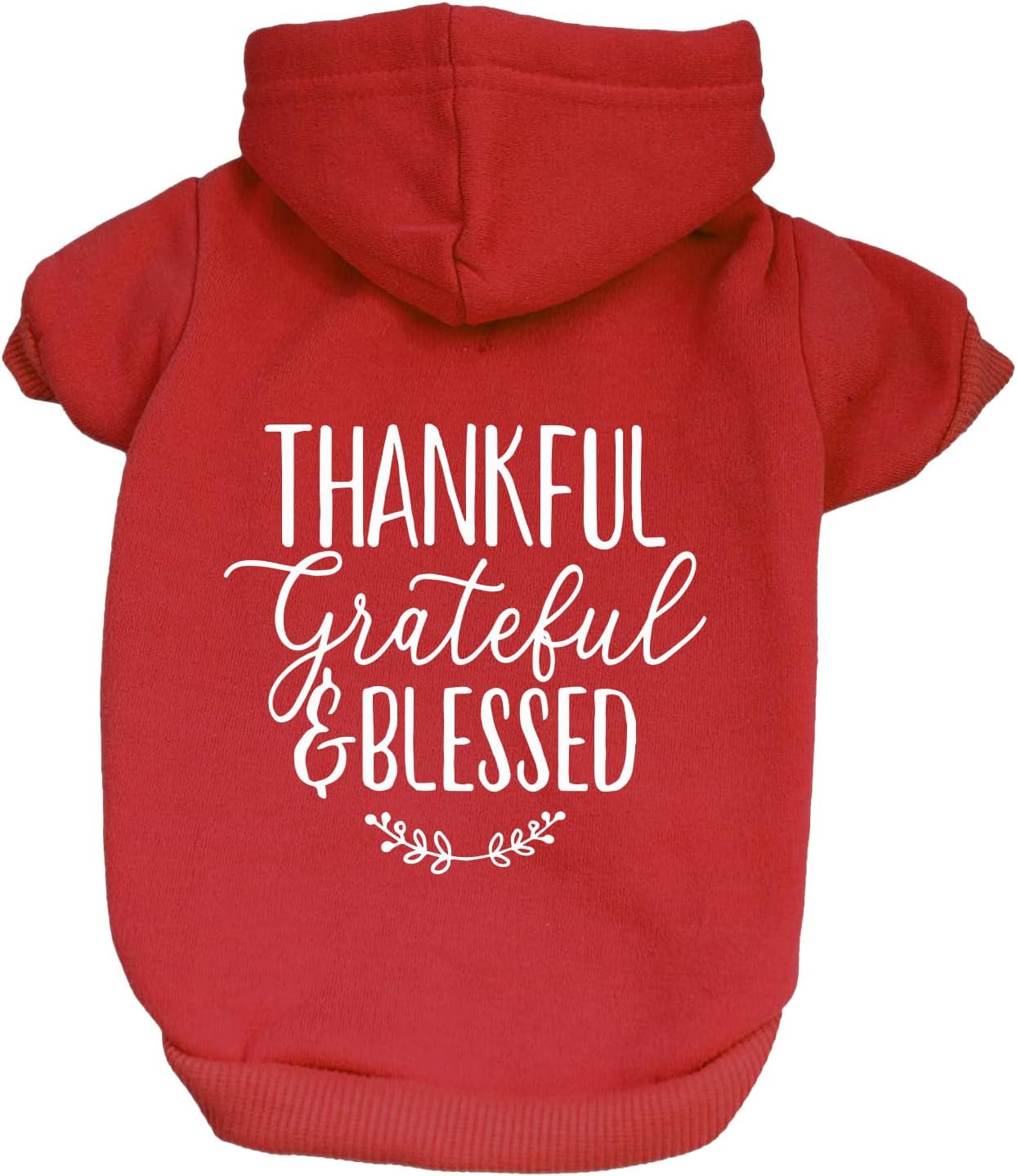 Thankful Grateful Blessed Dog Hoodie | Fleece Lined |Leash Hole| Thanksgiving | Fall|Red, 3X-Large 273
