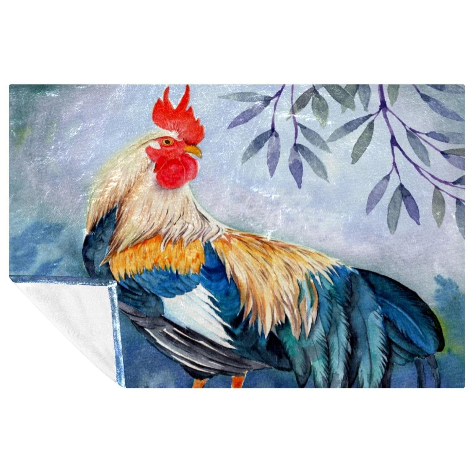 Couverture douce coq aquarelle pour pique-nique et camping
