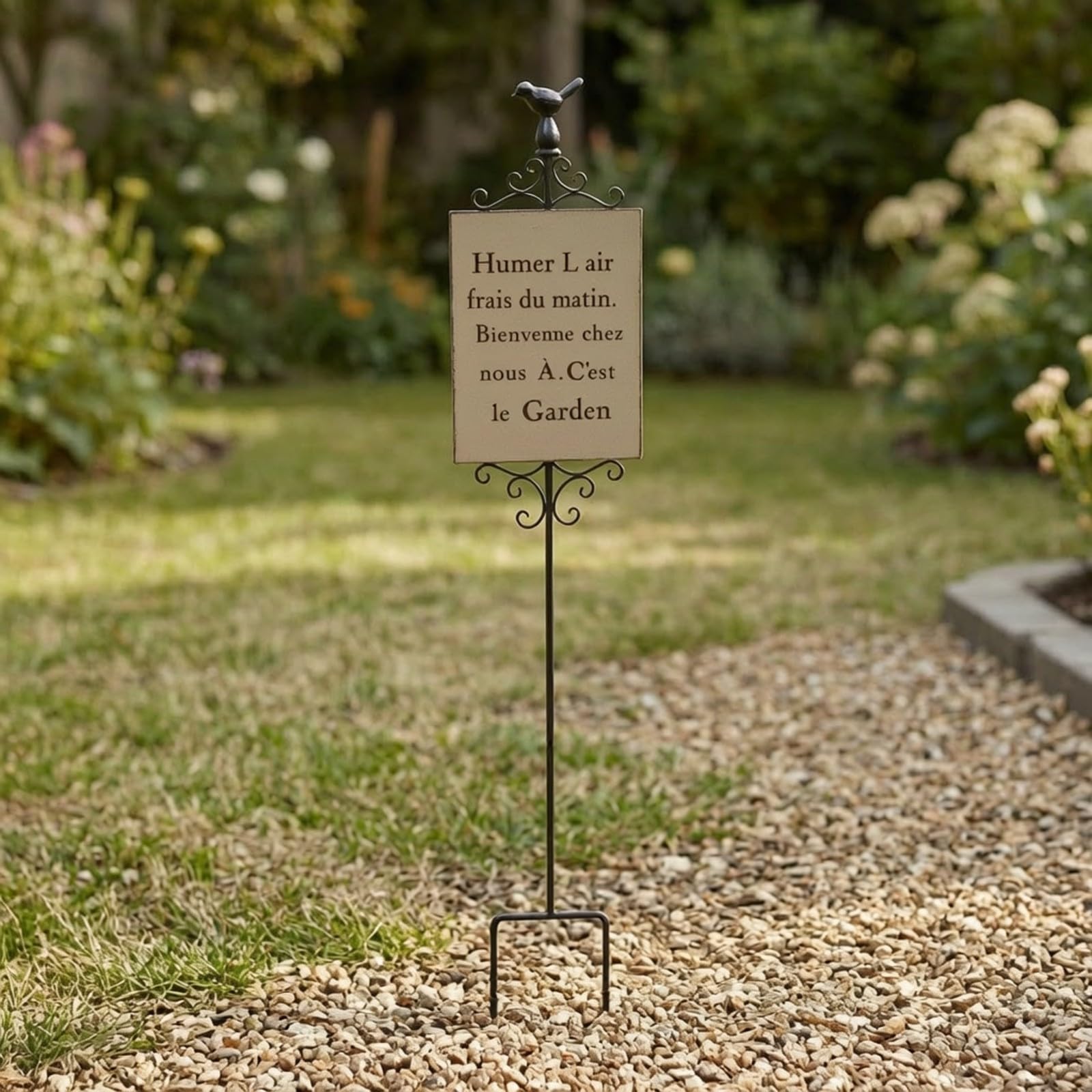Metall Gartenstecker Schild Freistehend Antik Wetterbeständig Verzierter Schriftzug Rustikal Pflanzkübel Rasen Hof Blumenbeet Rand für Außenbereich, Gelb