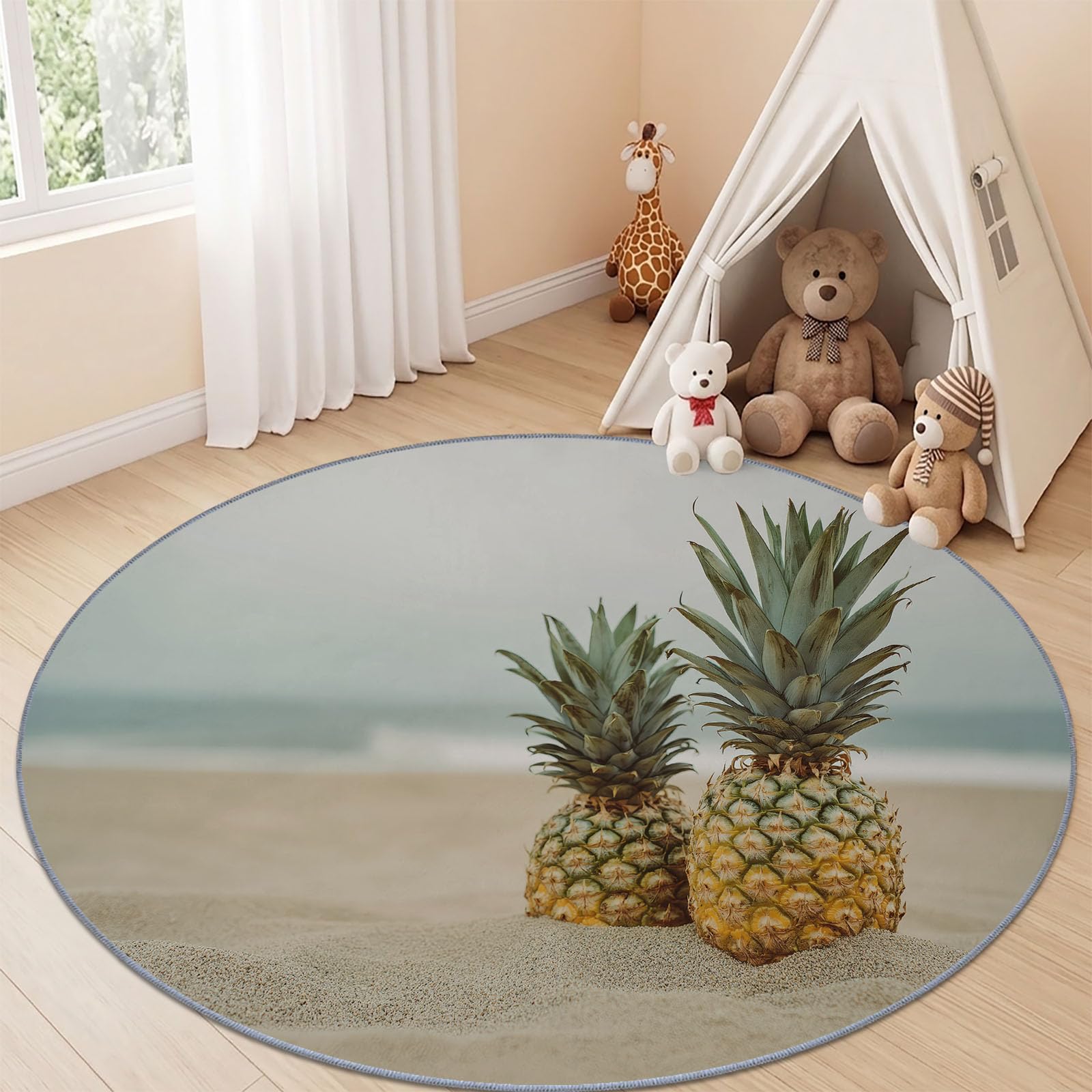 Alfombra redonda lavable de 100 cm, para salón, playa, fruta, multicolor