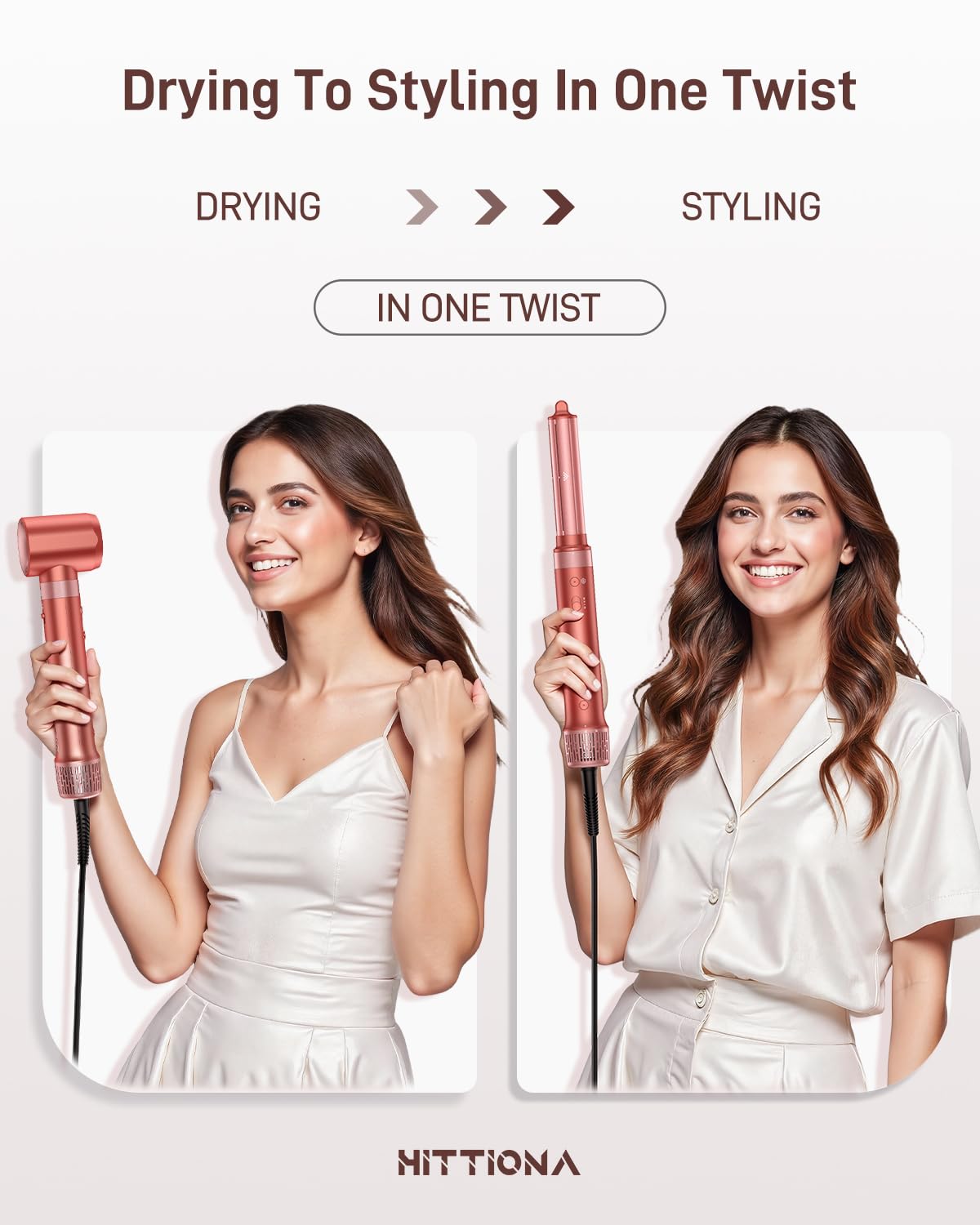 HITTIONA 6 w 1 Airstyler, automatyczna lokówka do włosów i suszarka jonowa High-Speed, szczotka z ciepłym powietrzem, szczotka do prostowania, szczotka do objętości, stylizacja włosów dla kobiet, na