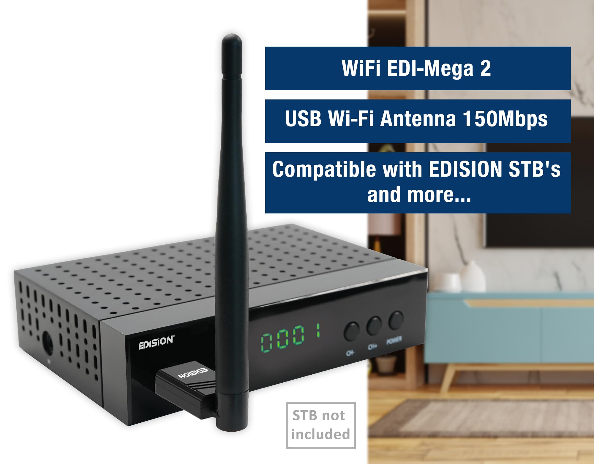 EDISION Adapter USB WiFi EDI-MEGA 2, klucz WiFi MTK7601, 150 Mbps, 2,4 GHz, antena przechylana, kompatybilny z Picco T265 pro HD, Ping T2/C, Proton S2 plus, mały, Picneck, Windows i Linux