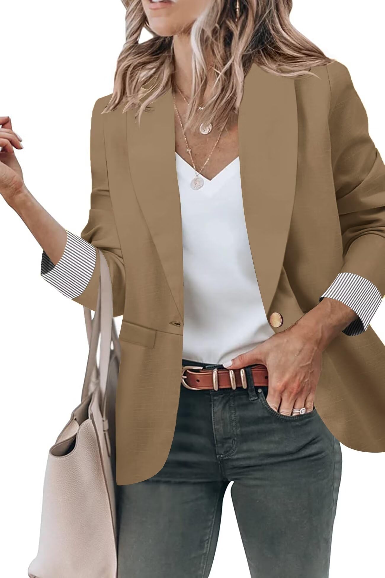 GenhooBlazer Jackets for Women with Pockets Open Front Long Sleeve Casual Work Office Blazers