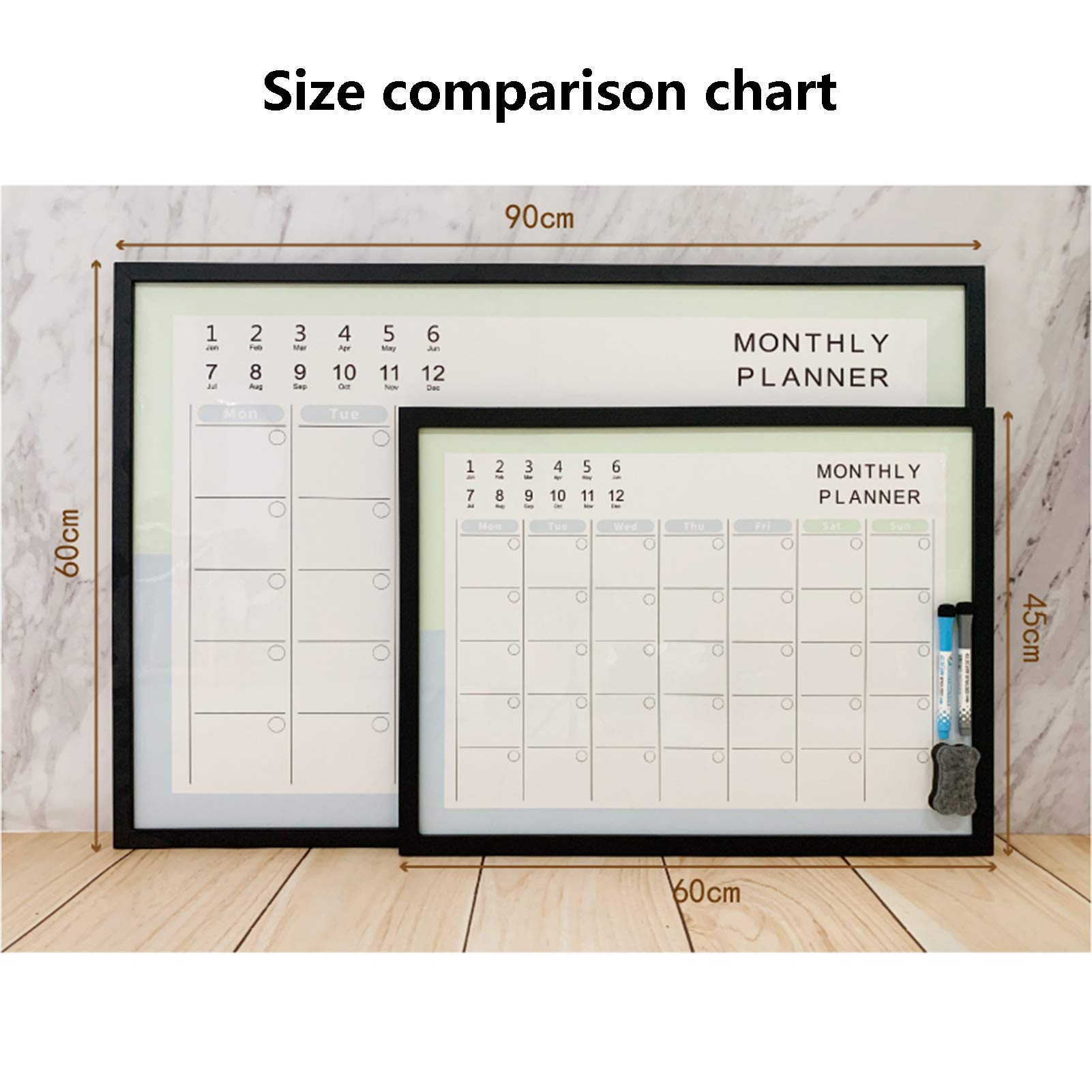 Whiteboard Planificateur Mensuel Tableau Effaçable à Sec Tableau Blanc Magnétique Mural pour La Planification D'itinéraire Et Les Tâches à Faire, Cadre en Bo(Size:45X60CM,Color:Cadre en Bois Noir)