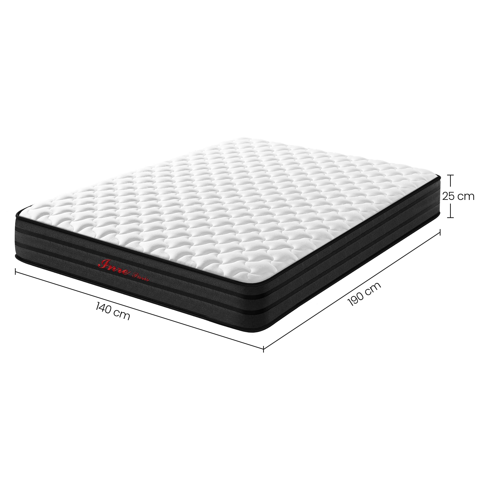 INRE Matelas 140x190 cm | Epaisseur 25 cm | Matelas en Mousse à Mémoire de Forme | Certifé Oeko-TEX | Respirabilité et Anti-acariens | Confort Ferme | Sommeil Profond | Réversible (Blanc et Noir) - 2