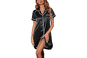 Women's Sexy Satin Short Sleeve Nightgown Boyfriend Notch Collar Sleepwear