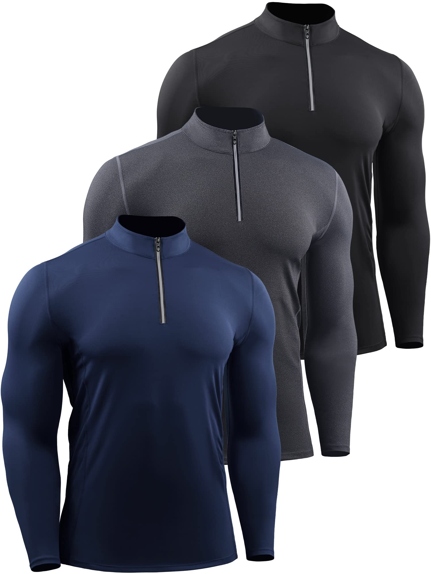 Neleus Men's Compression Shirts 1/4 Zip Pullover 3-Pack