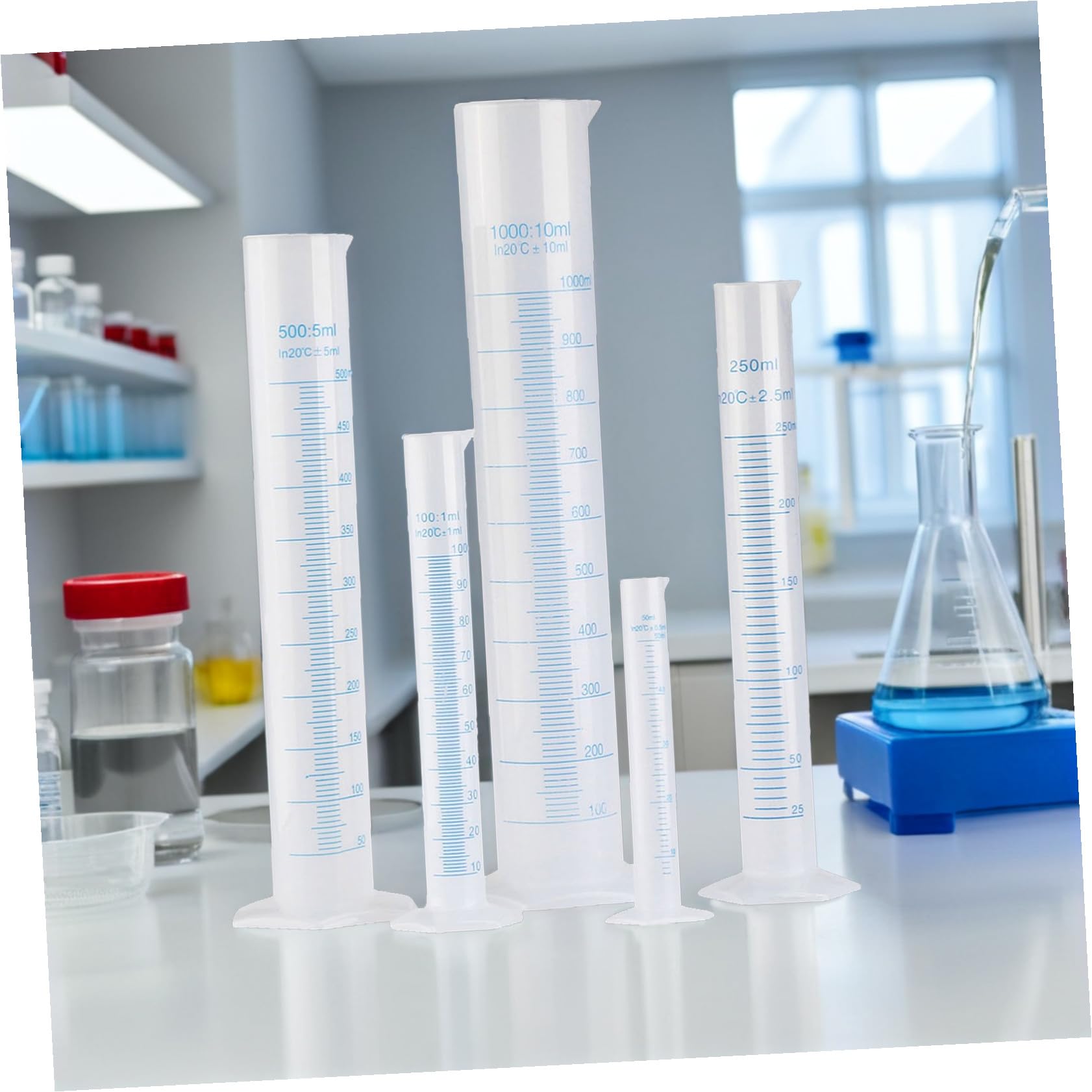 Cylindre Pratique Gradué en Plastique Eprouvette Plastique, Lot 5 Pièces