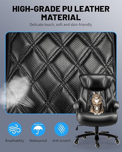 Miniatura 6 de Silla de oficina grande y alta de 600 libras, sillas de oficina ejecutivas con soporte lumbar ajustable, silla de escritorio ancha con rueda de goma