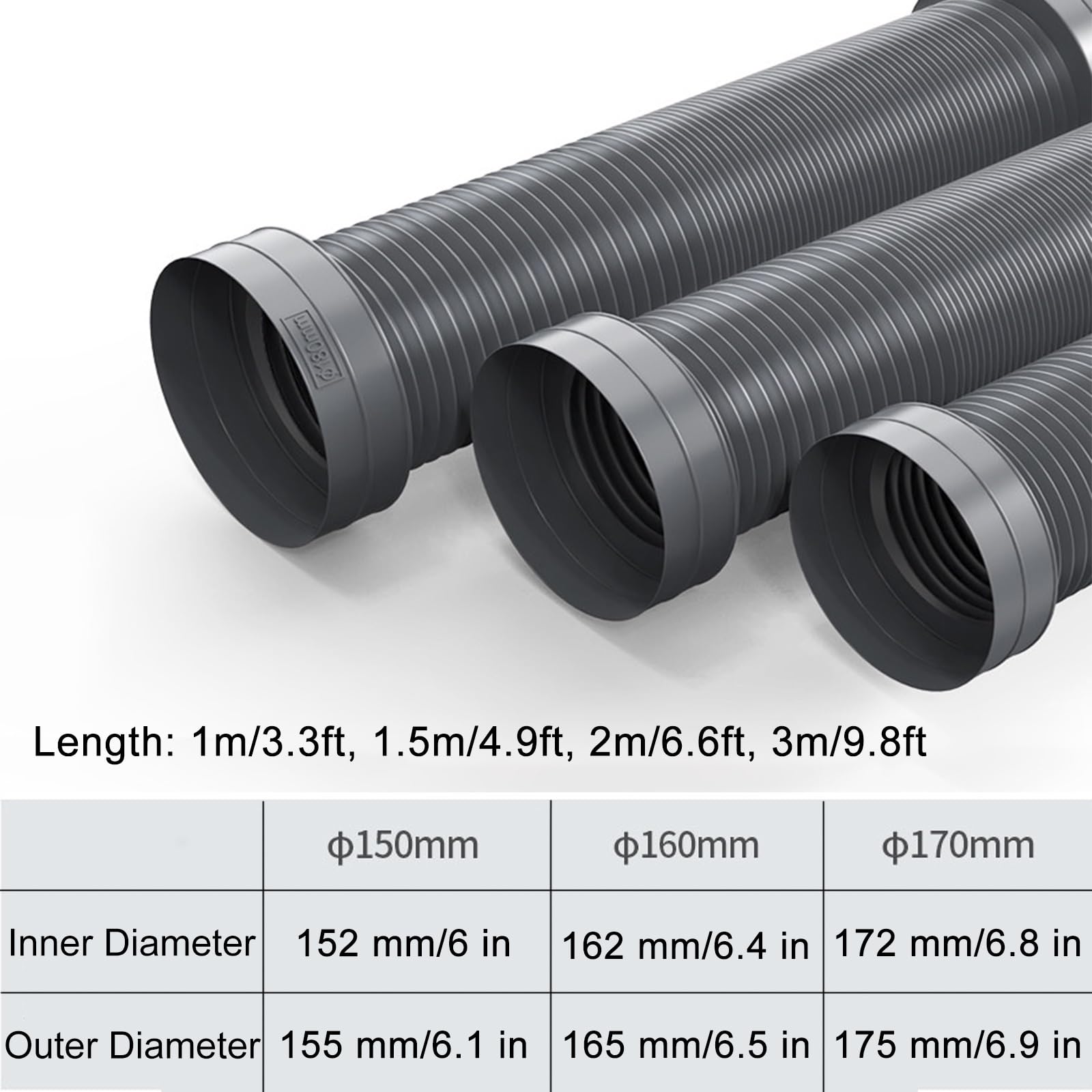 Manguera Escape Flexible Secadora, Conducto Retráctil PP con Alambre Acero Inoxidable, Tubo de Extracción de Humos Resistente al Calor Campana Extractora(150mmx3m(6inx9.8ft))