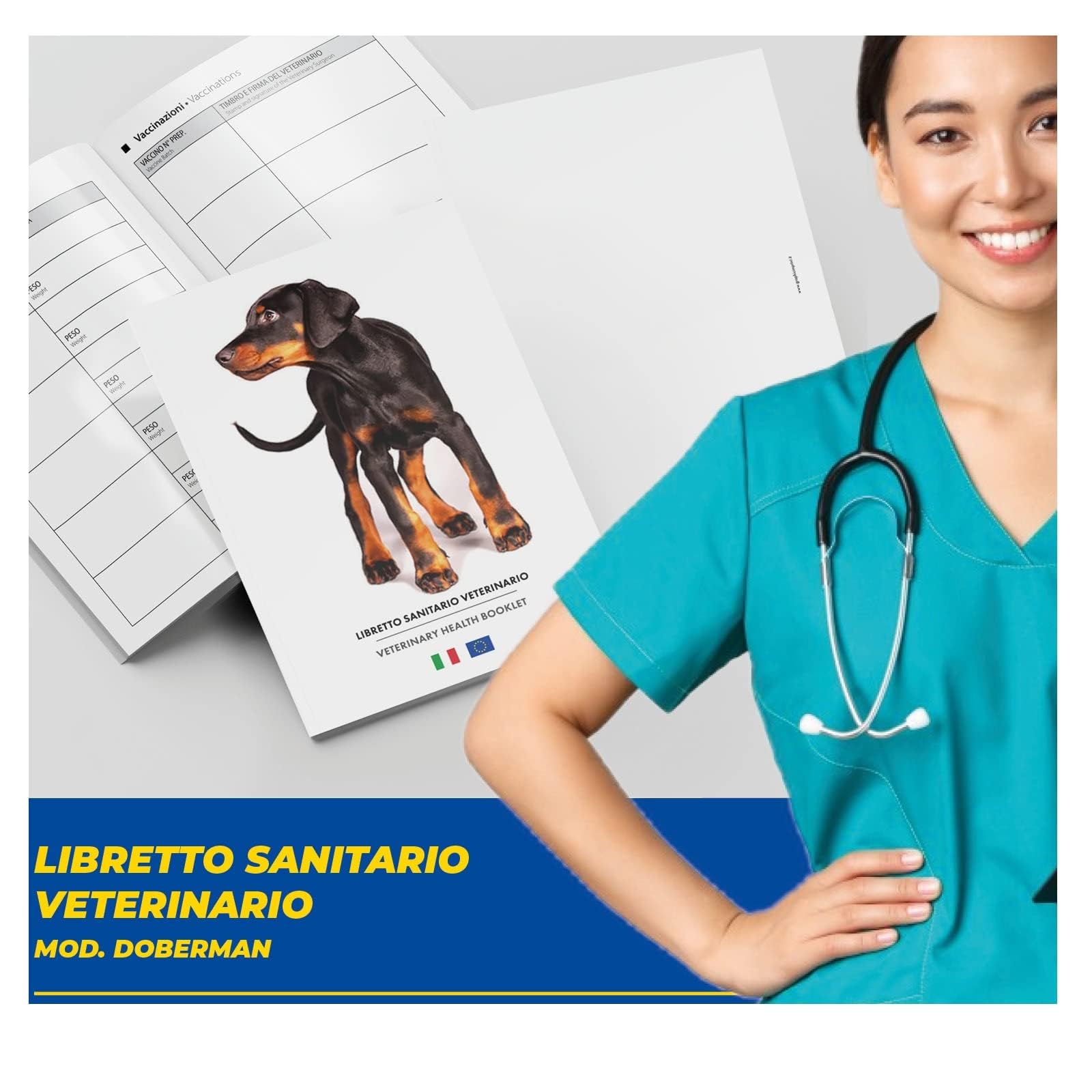 LIBRETTO SANITARIO VETERINARIO 15X21 CM - Doberman - ideale per i nostri amici a 4 zampe (50)