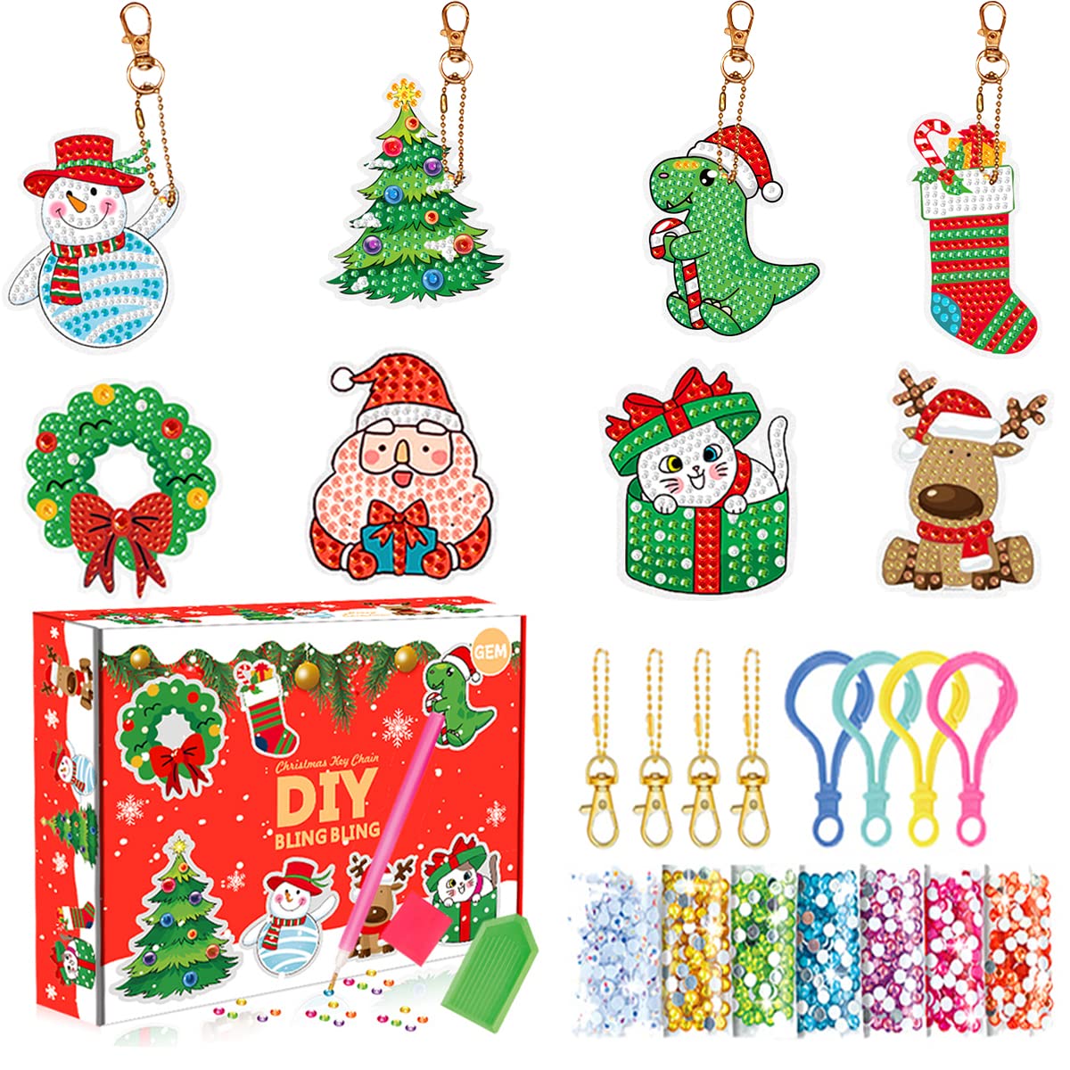 Amazon.co.jp: LEADINTOP ダイヤモンドアート キーホルダー 8個