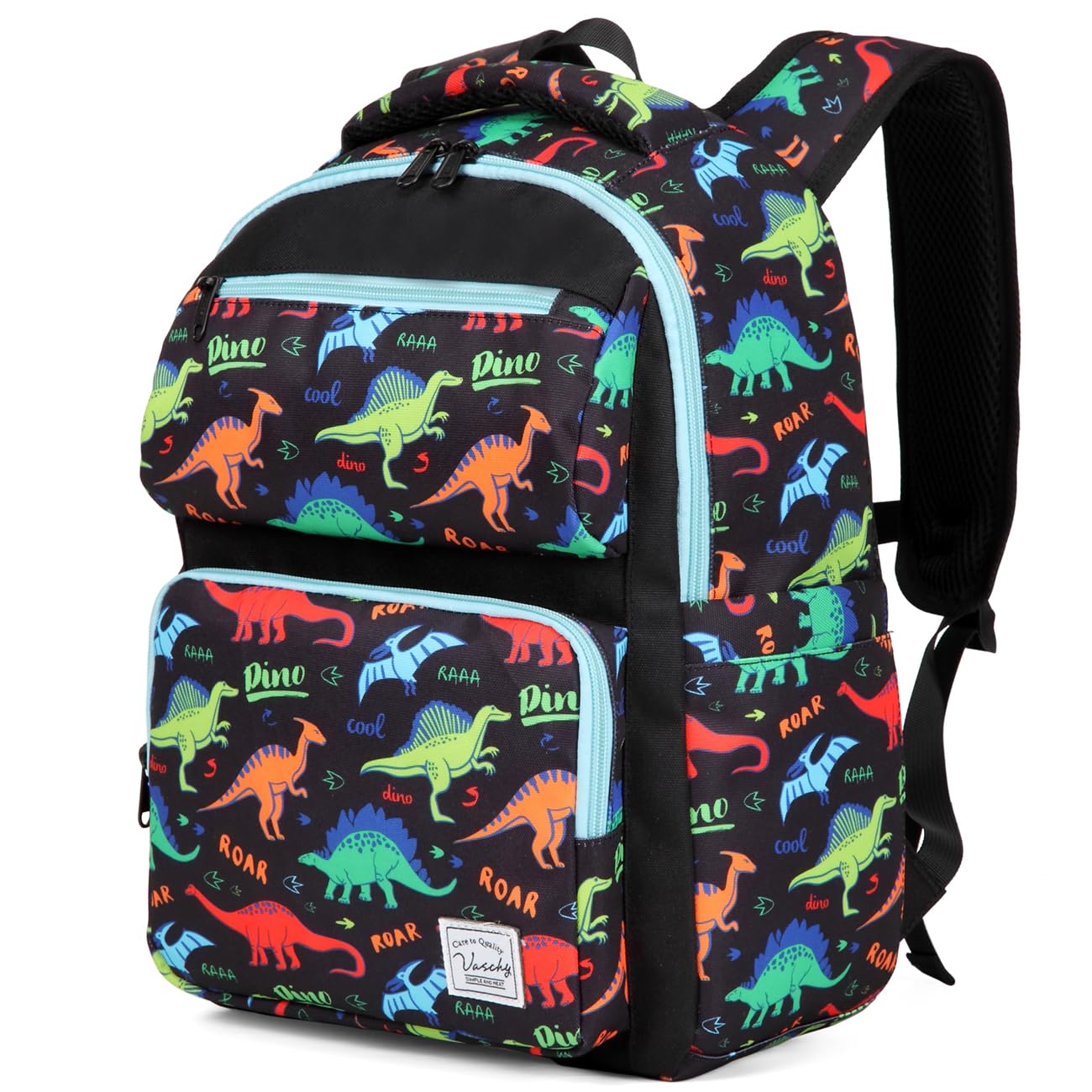 VASCHY Backpack for Boys, Kids Cute Kindergarten Preschool Children 12L Small Backpack Bookbag for School Travel Dinosaur Black