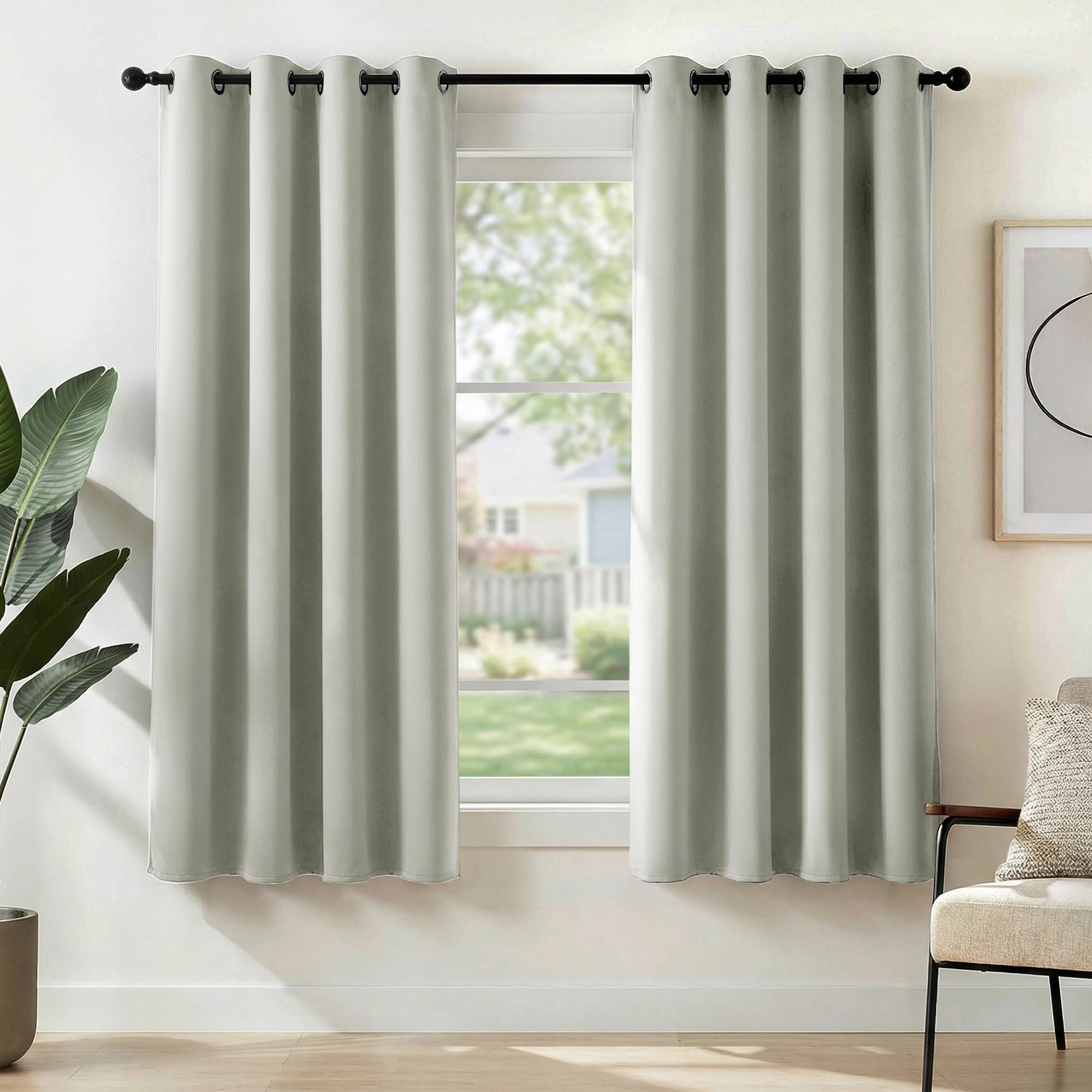 Deconovo Grey Blackout Curtains, Thermal Insulated Eyelet Curtains Pair, Mid Drop Panels for Bedroom, Living Room & Study, W42 x L63 Inch, Pack of 2, Pearl Grey โ image 1