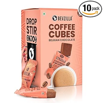 Bevzilla 10 Belgian Chocolate Instant Coffee Cubes | Made with Organic Date Palm Jaggery & 100% Arabica Beans | No Refined Sugar | No Preservatives | Coffee Premix with Real Ingredients| Enjoy Hot & Cold - image, photos