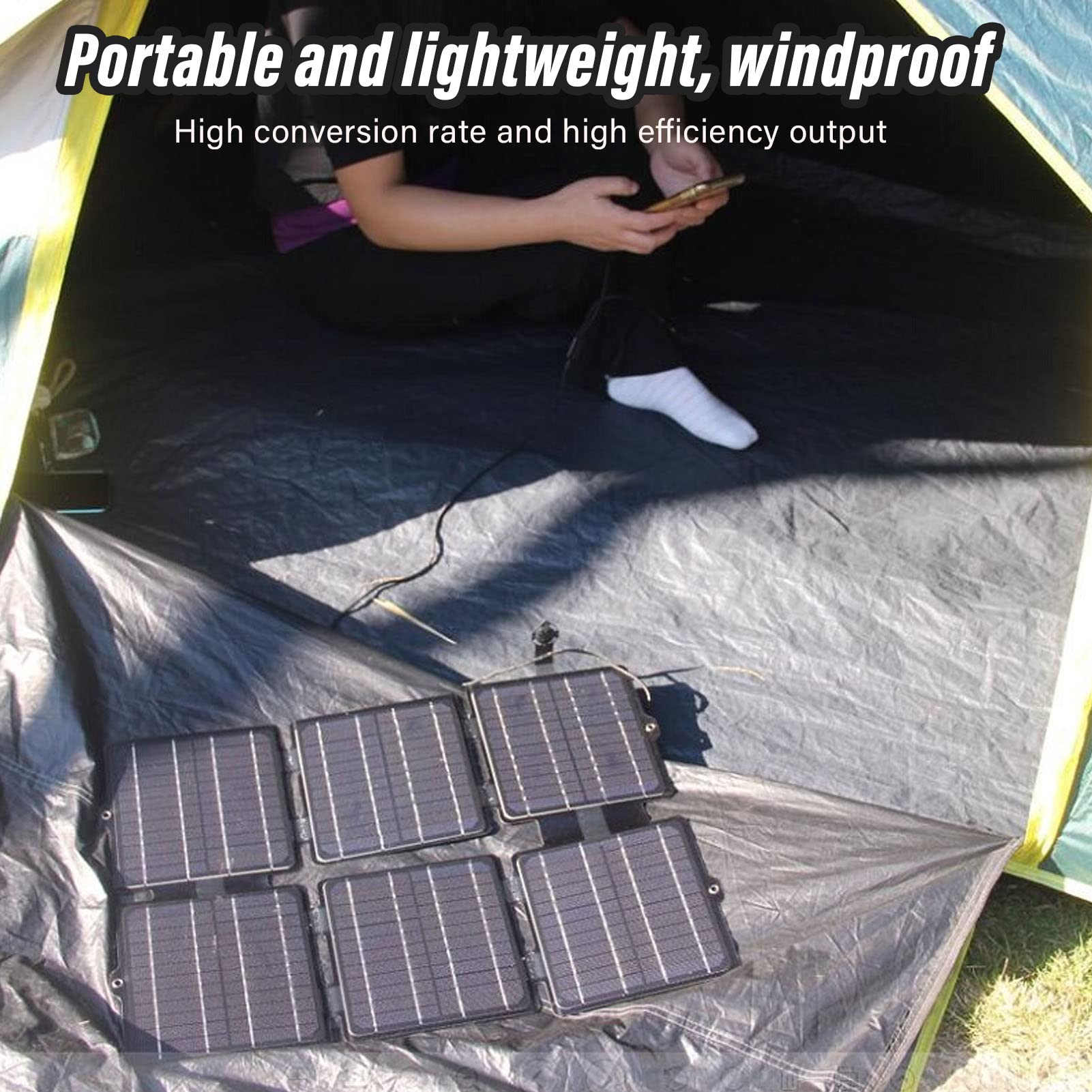 Hyuduo Panel Solar de Bricolaje, Panel Solar Portátil Monocristalino de 30 W, Plegable IPX6 a Prueba de Agua con Doble Salida USB y CC para Luces Solares de Pared, Manualidades, Uso en el Hogar y la