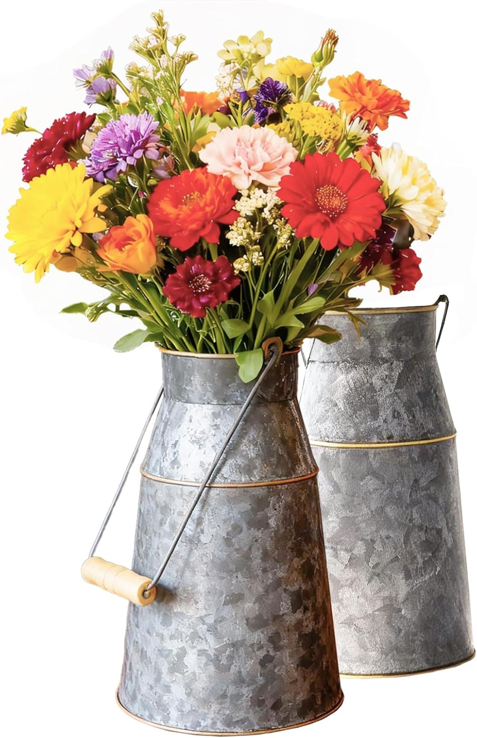 2pcs 7.9" Galvanized Milk Can Vase Farmhouse, Metal Milk Jug Vintage Decor for Flowers, Rustic Wedding Centerpiece Metal Milk Can Decor