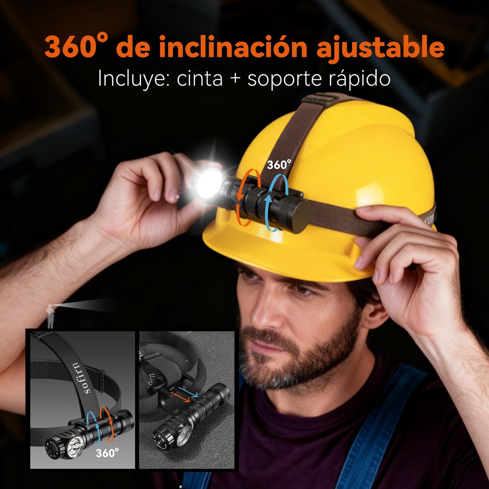 Sofirn HS43 3200LM Linterna Frontal con Luz Roja, Luz Inundada, LED Recargable IPX6 TYPE-C, Linterna Principal para Camping, Senderismo, Pesca, Trabajo y Deporte