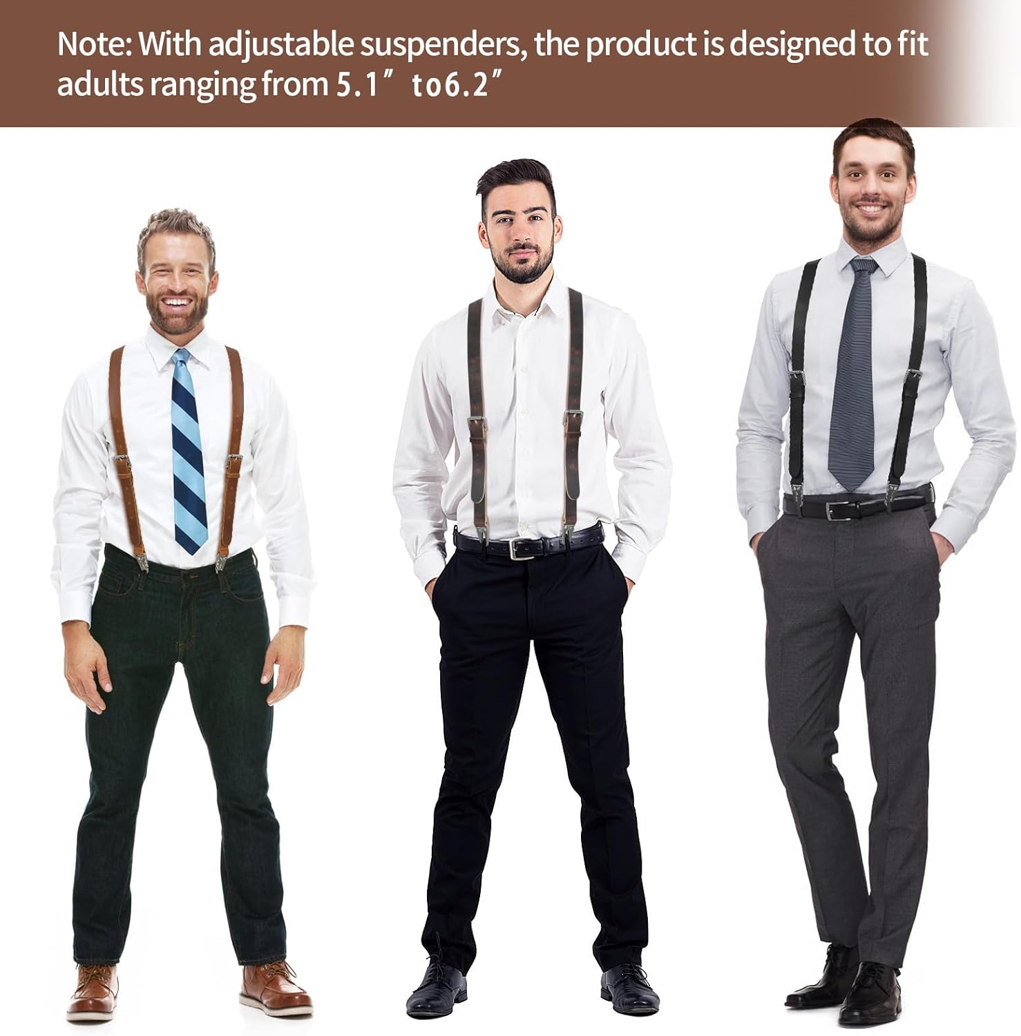 Jack&Chris Genuine Leather X-Shaped Suspenders for Men, Solid 1 Inch Adjustable Heavy Duty Suspenders with Sturdy Clips - Image 3