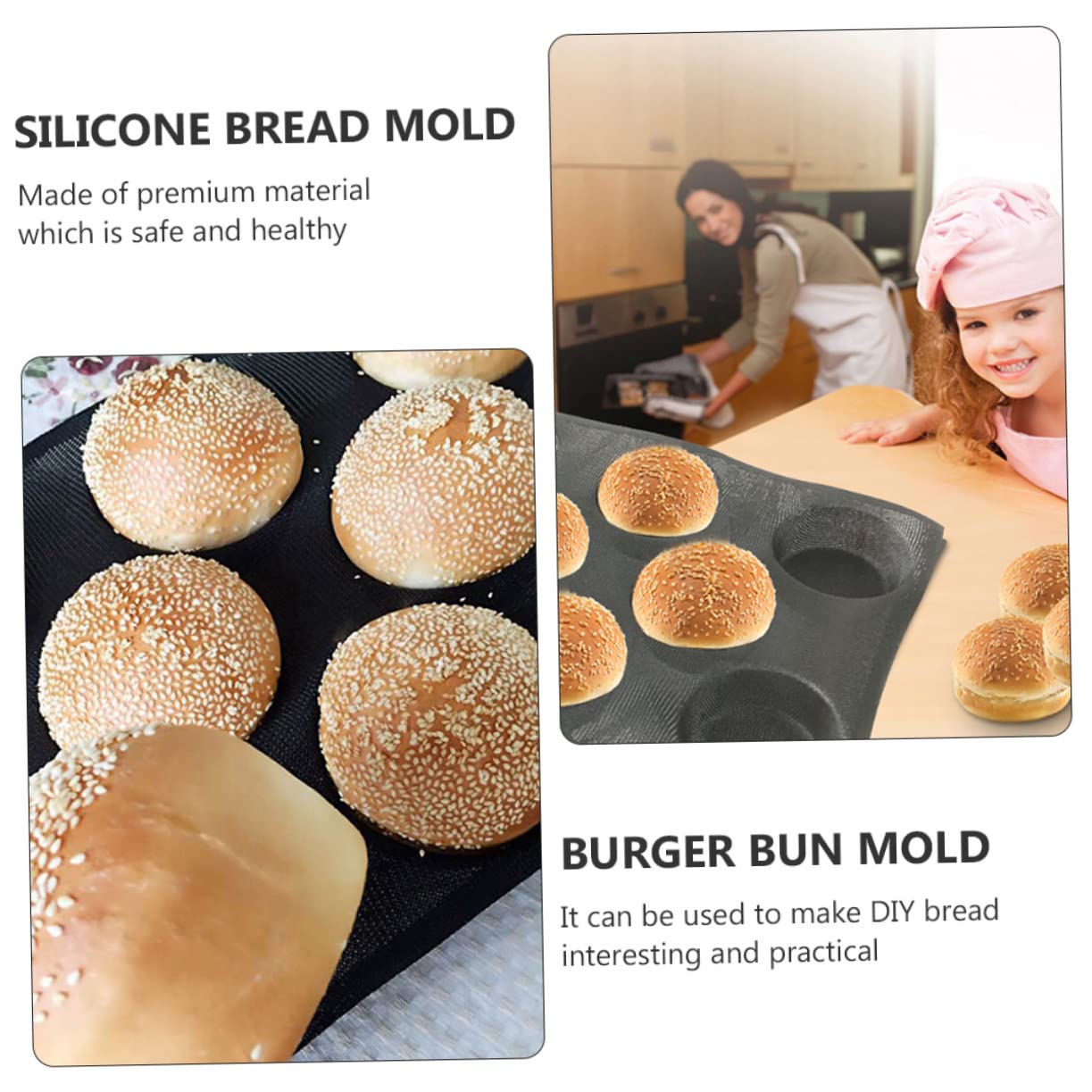 3piezas Molde De Anti-adherente Para Hamburguesas Para Hornear Pan Cocina y Repostería Horno Microondas y Congelador Color Negro
