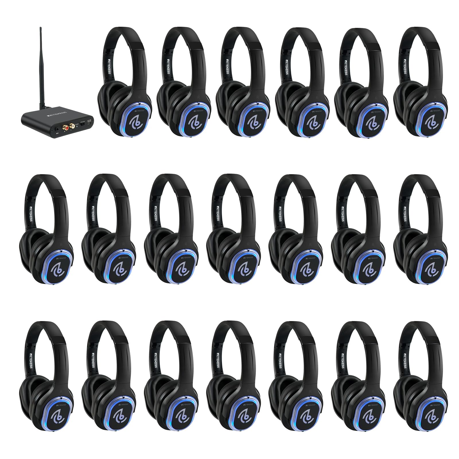 Retekess TA003 Silent Disco Headphone System,Silent Disco Headsets with 3 Channel, LED Lights, Hi-Fi Sound Quality, Easy Setup for Party, Club, Bar