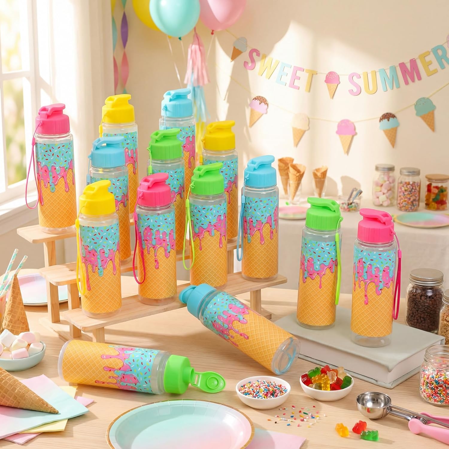 20 Pieces Ice Cream Baseball Sports Water Bottle Bulk 17 oz Reusable Plastic Biking Water Bottle Tumbler Adults Reusable Large Bottles with Leak Proof Flip Top for Party Outdoor