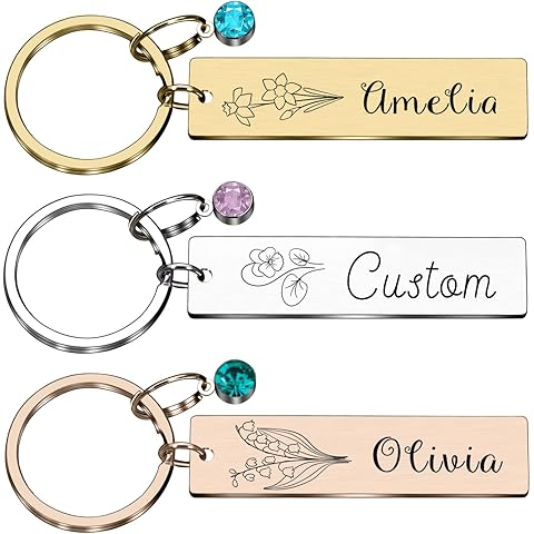 Personalized Birth Flower Keychain Gifts for Women Birthday Gift for Girls Her Daughter Custom Birthstone Gift Christmas
