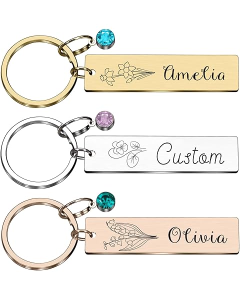 Personalized Birth Flower Keychain Gifts for Women Birthday Gift for Girls Her Daughter Custom Birthstone Gift Christmas