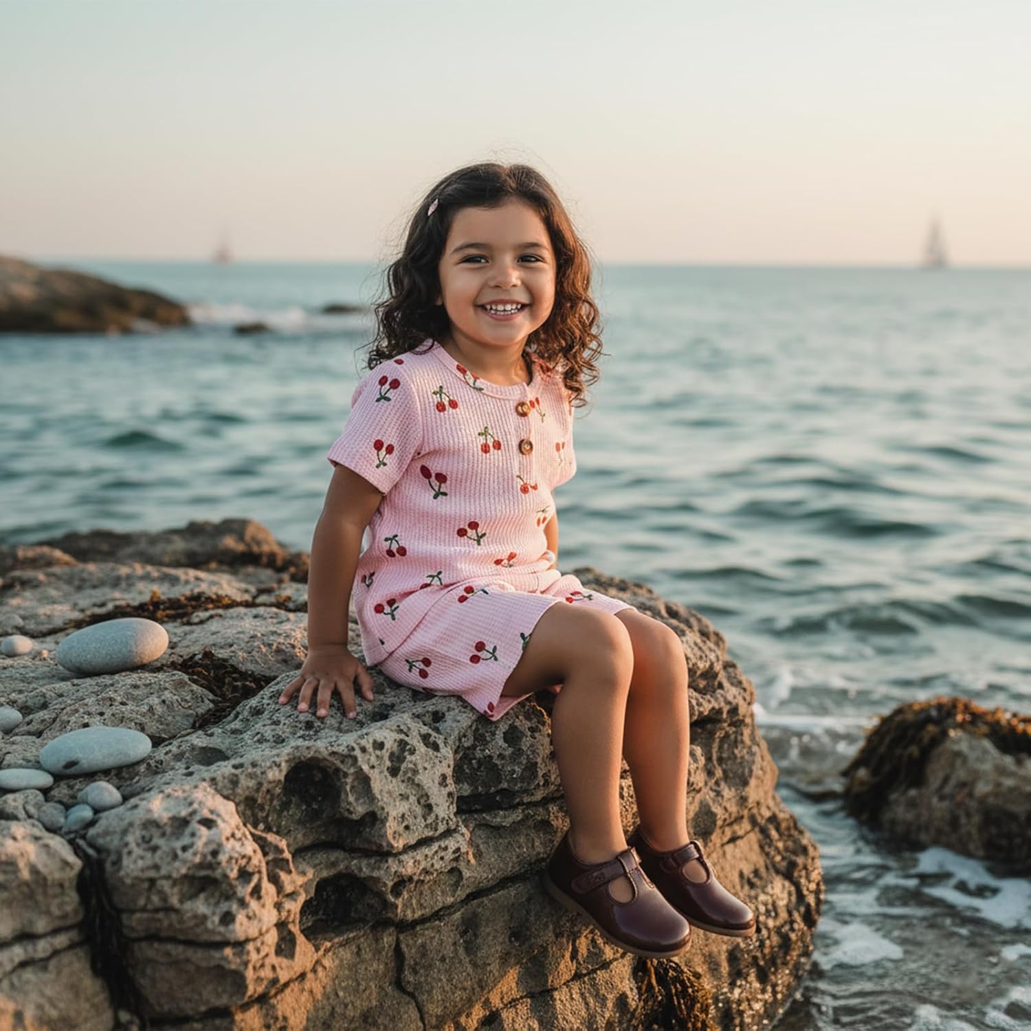 Amnnchya Toddler Baby Girl Summer Outfits Cherry Waffle Short Sleeve Shirt Matching Shorts Little Girls Clothes Cute Set