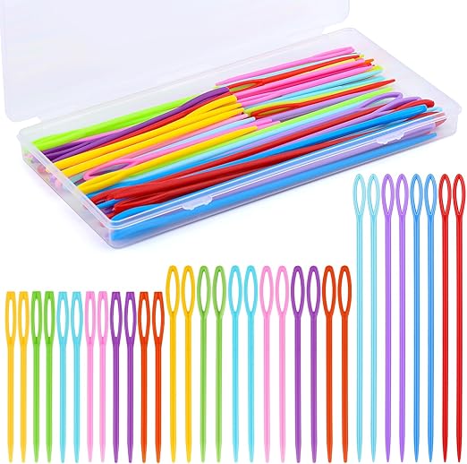 LUNARM 60PCS Plastic Sewing Needles, Large Eye Yarn Needles, 2.76/3.54/5.91 inch Plastic Needles for Yarn and Craft Plastic Embroidery Needle for DIY Sewing Handmade Crafts