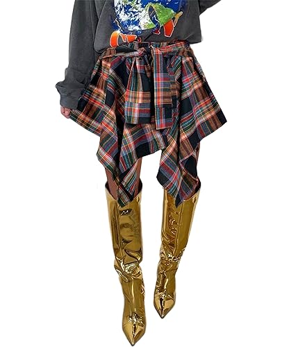 Women's Plaid Skirts High Waisted Knot Front