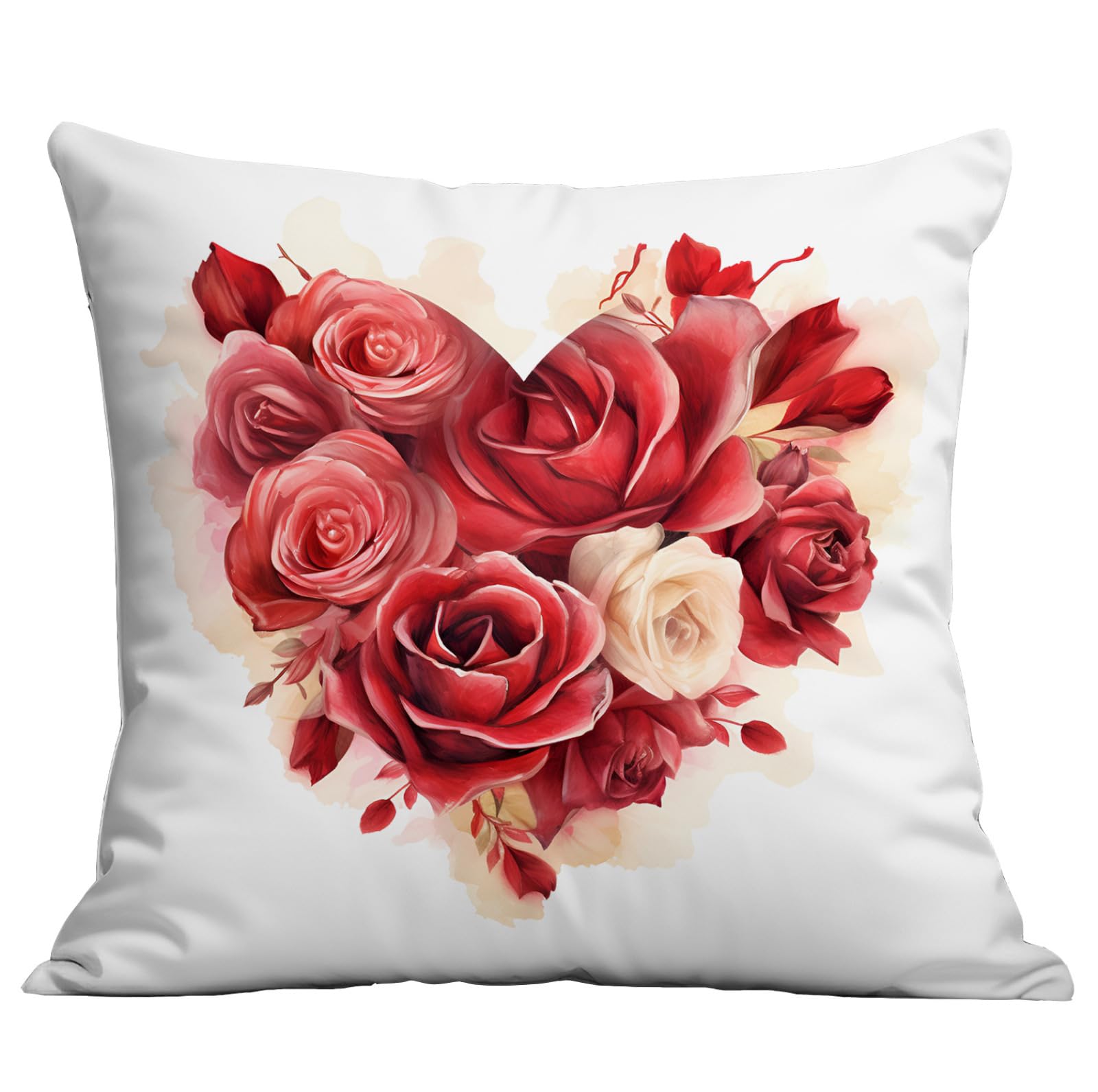 Coussin pour canapé 60x60 housse en peluche douce motif fleur de cœur rouge