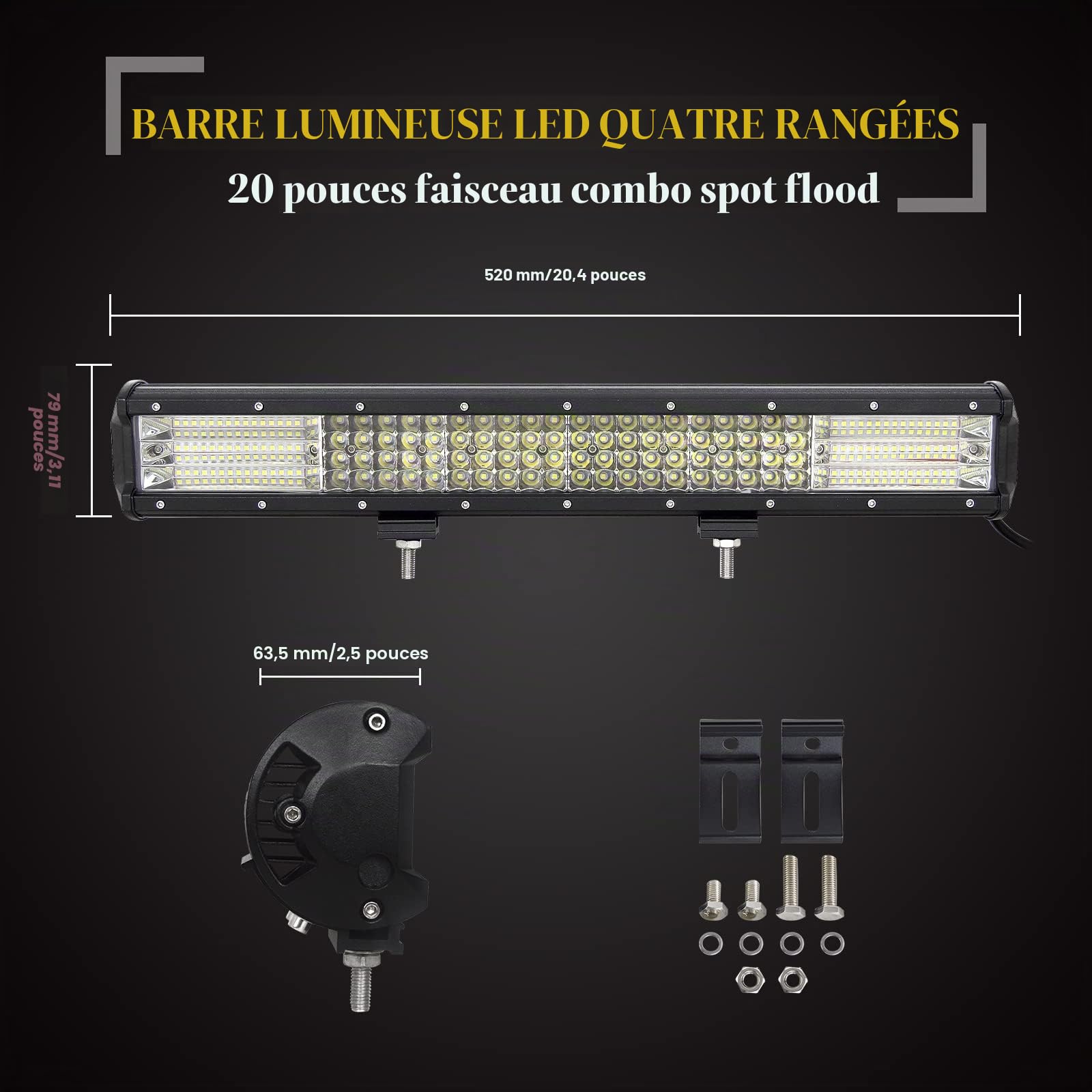 SKYWORLD Barre lumineuse LED de Travail, 50.8 cm 510W Phare Led Lampe Light Barre avec Support de Montage Plaque d'immatriculation, 12V stroboscopique Câblage, Offroad Véhicule Voiture camion 4x4