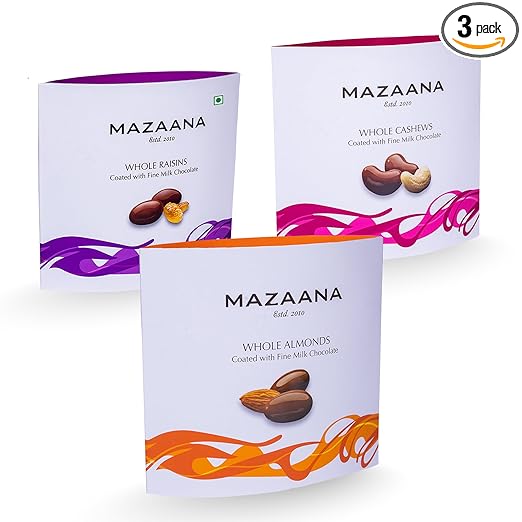 Mapro Mazaana Diwali Gift | Nuts Coated with Milk Chocolate | Almonds, Cashews, Raisins | Pack of 3 | 300g