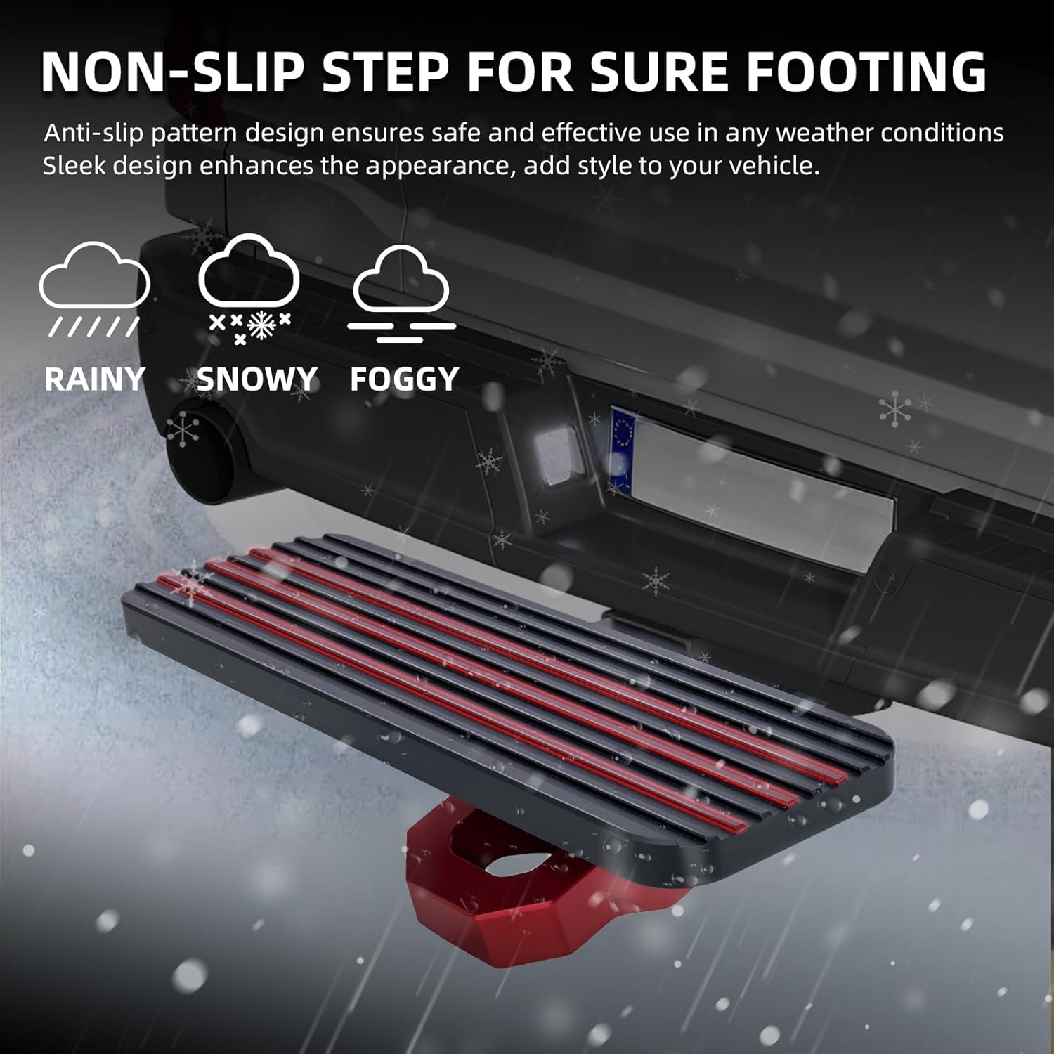 Hitch Step for 2 Inch Receiver with 3/4" D-Ring Shackle, Trailer Hitch Step for 45,000 lbs Max Breaking Strength, Tow Hitch Step Skid Protection for Pickup Truck Car SUV (Aluminum, Red) - Image 6