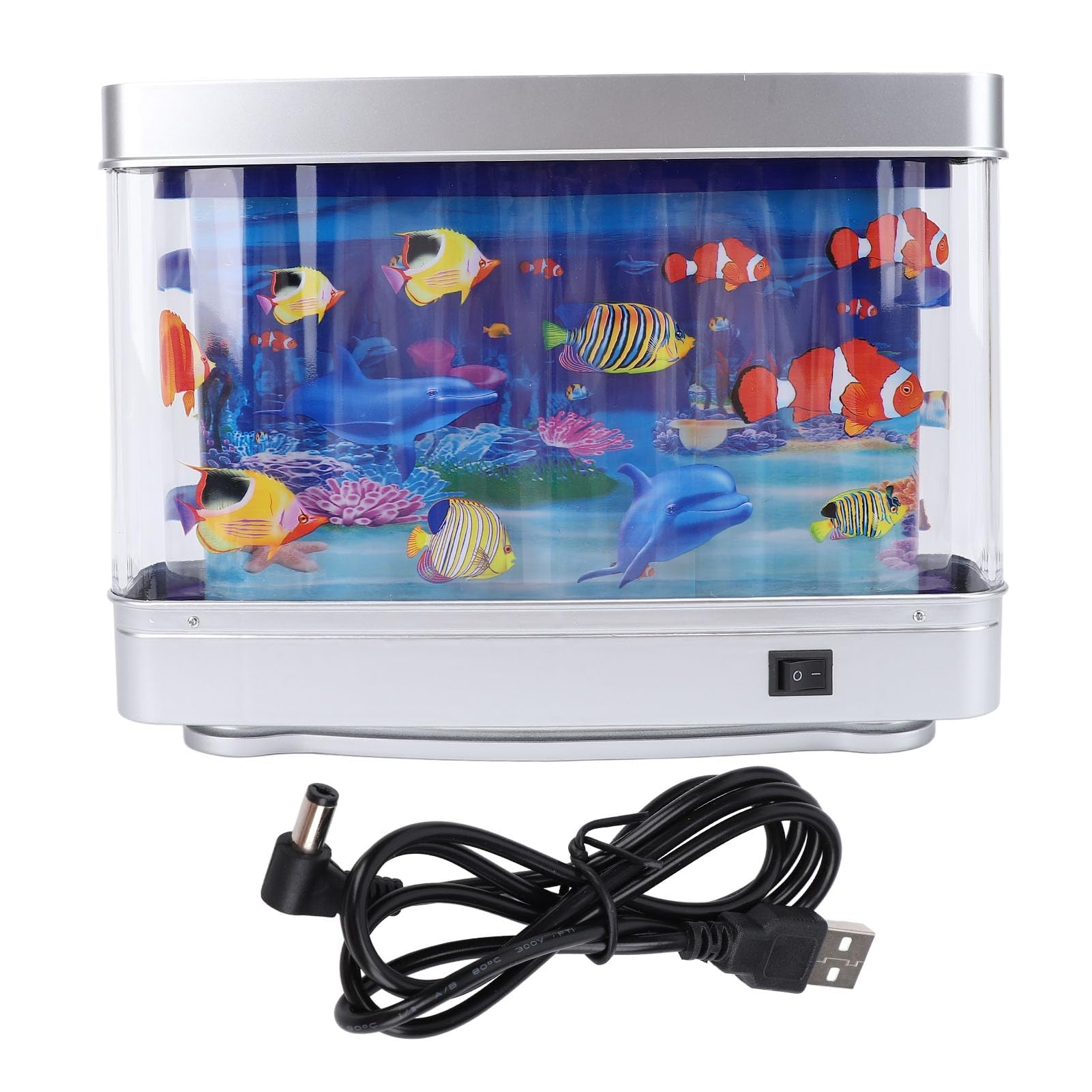 Acquario artificiale per pesci finti, 5V Mini acquario artificiale decorativo con pesci tropicali in movimento lampada multifunzionale con spina mobile per camera da letto e ufficio