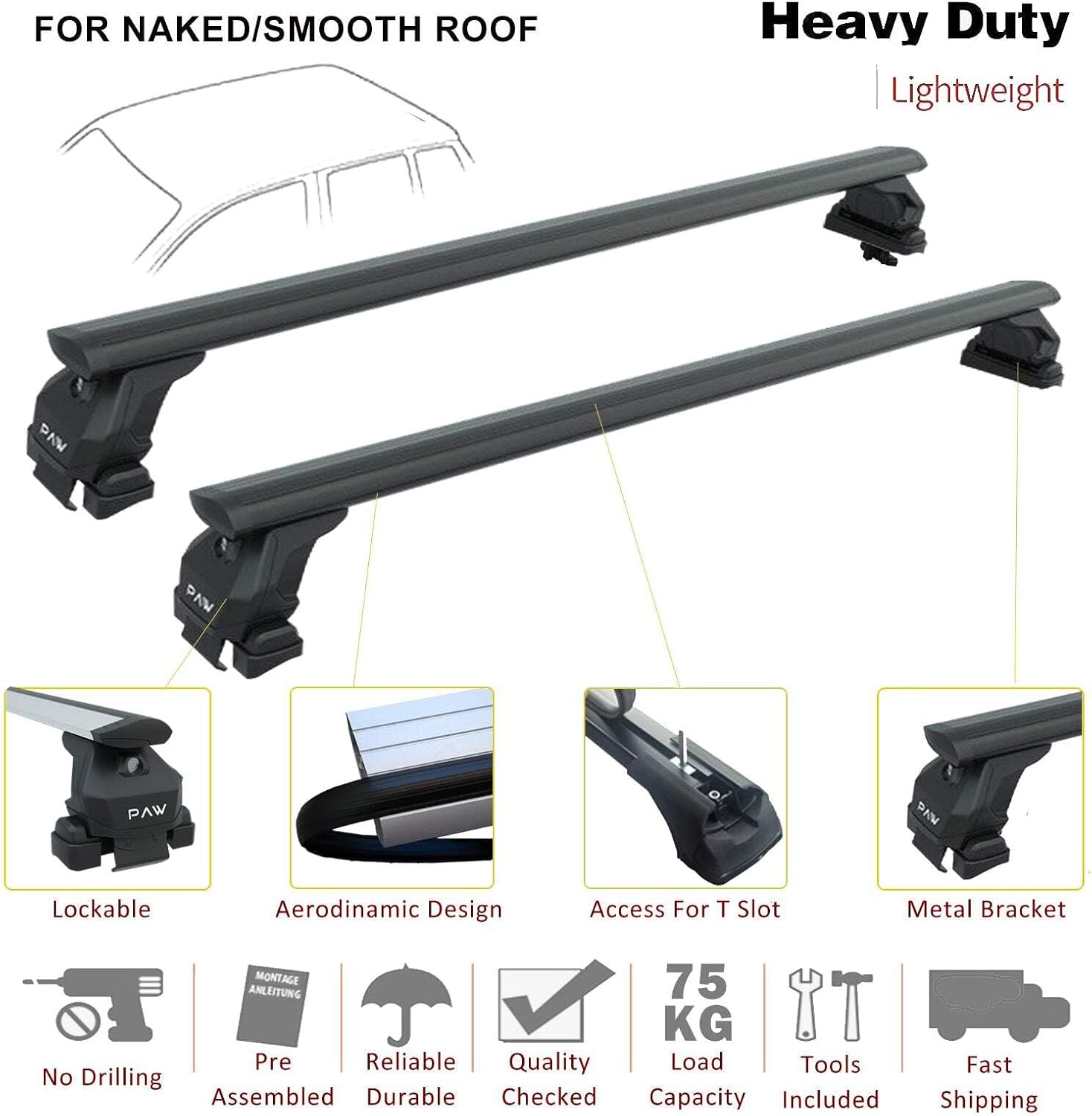 For Toyota Hilux 2015-2021 Roof Rack Cross Bars Normal Roof Alu Black