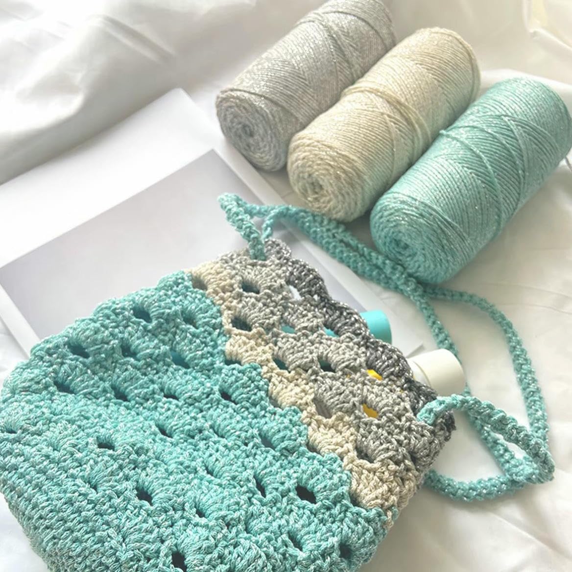 2/4/6 Pezzi 150 g Filato di Cotone colorato di Medio Spessore, Filato di Cotone per lavori a Maglia a Mano, per Borse all'Uncinetto Fai da Te, Cappelli, sottobicchieri e Artigianato