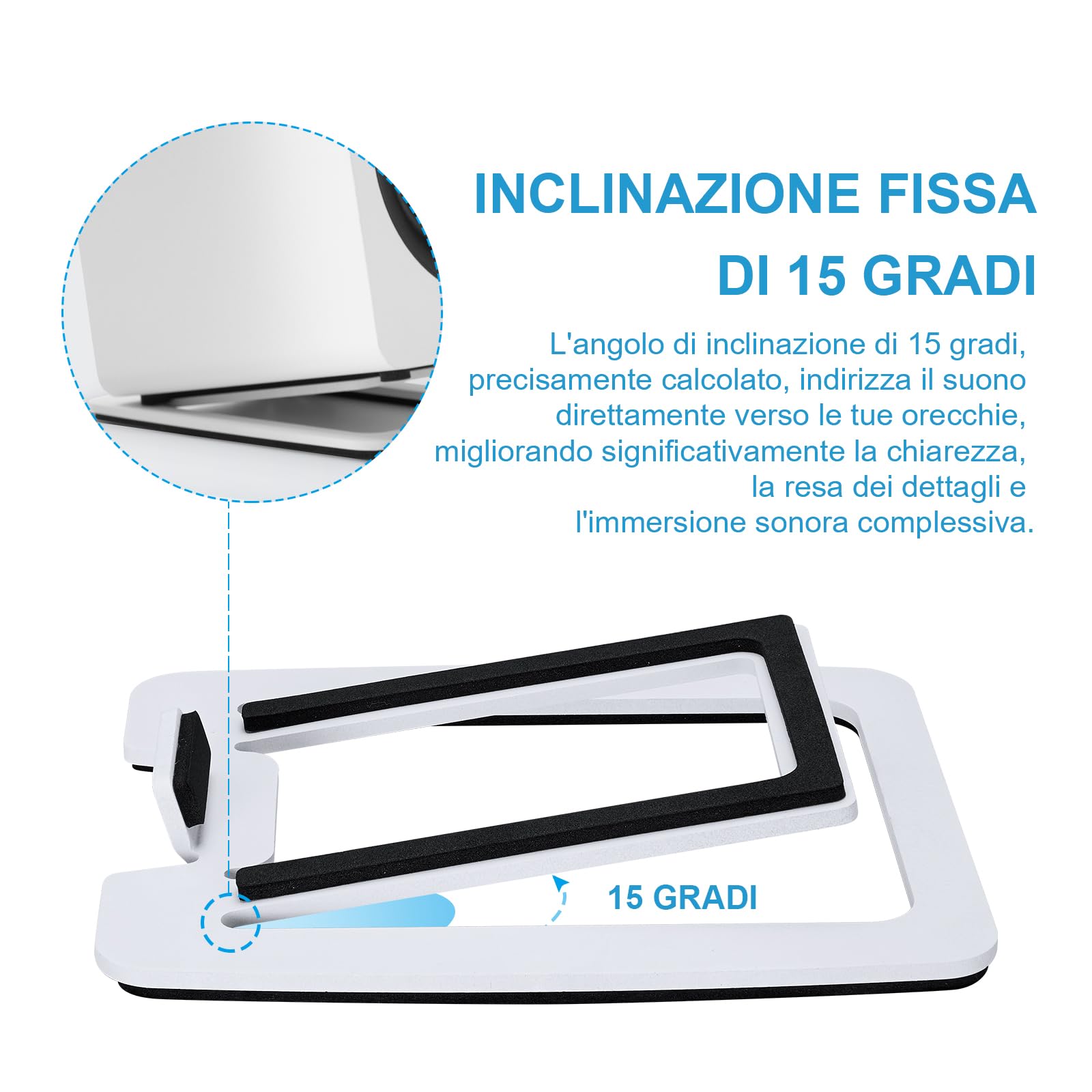 Sanyun SW601 Supporti per Altoparlanti da Scrivania Inclinati a 15° per Altoparlanti da PC Computer Scaffale Monitor Compatti da 2''-3'', Base Acciaio con Schiuma Fonoassorbente (Coppia, Bianco)