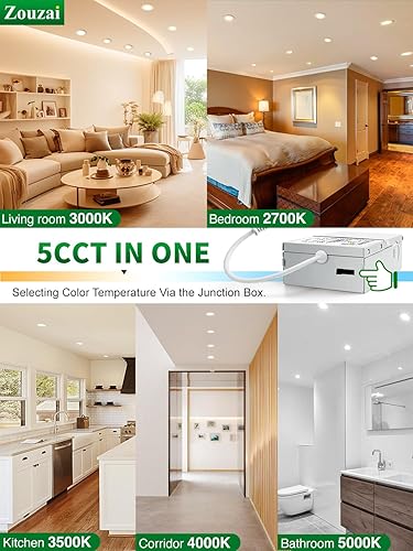 Miniatura 2 de Paquete de 20 luces LED empotrables de techo ultrafinas de 4 pulgadas con caja de conexiones, 5CCT ajustables y regulables, con certificación ETL y