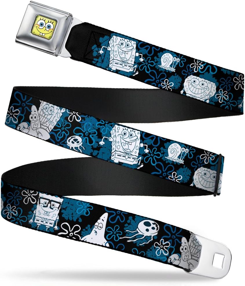 Nickelodeon Seatbelt Buckle Belt, Spongebob Patrick Gary the Snail Flowers