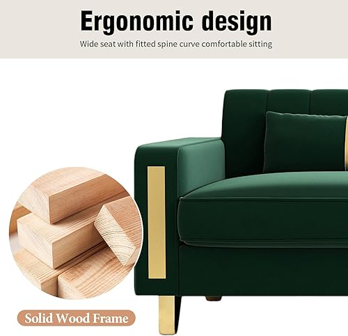 Miniatura 7 de Sofá biplaza de terciopelo moderno de mediados de siglo de 86 pulgadas, cojín de asiento ancho y grueso, sofá biplaza de 2 plazas con 2 almohadas