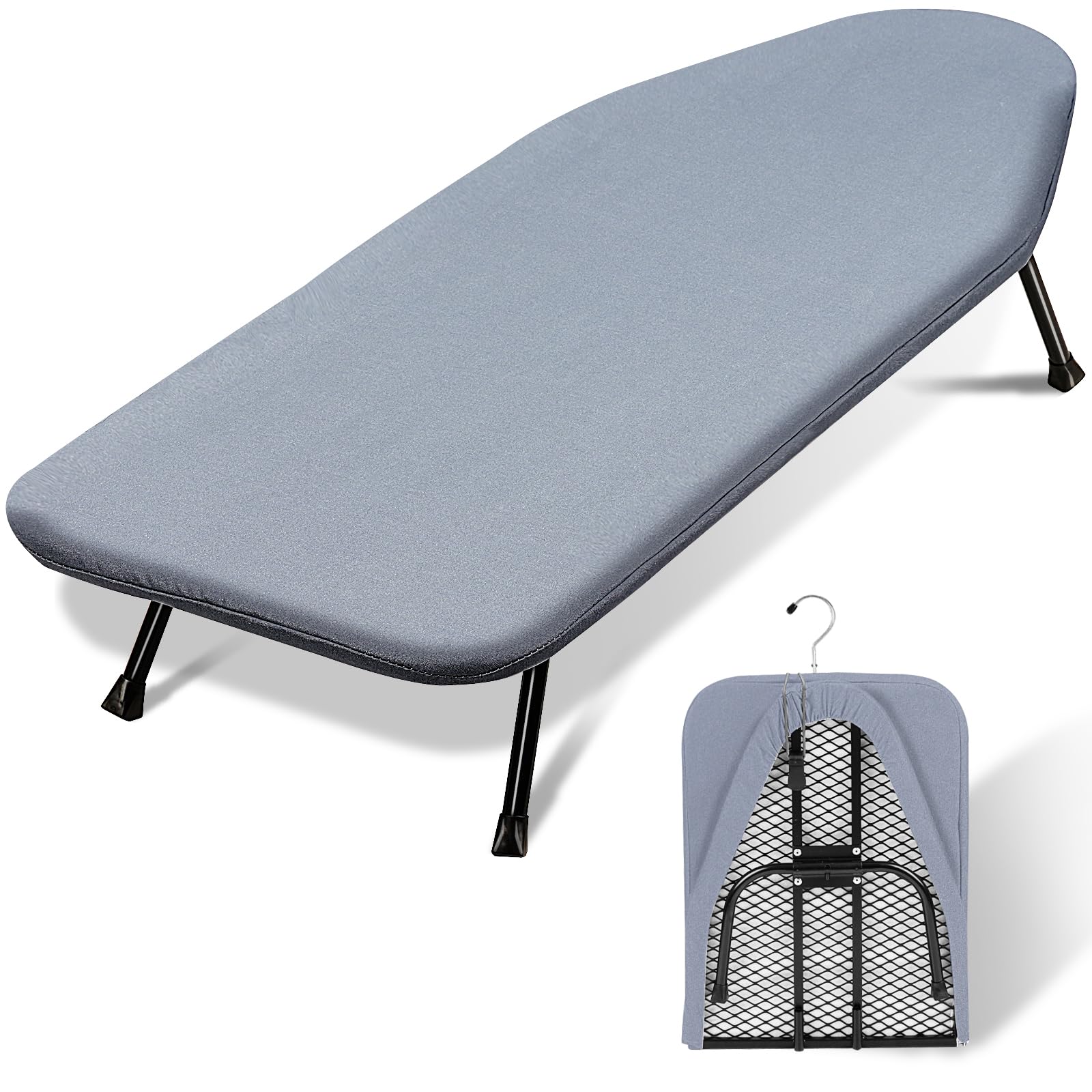 SheeChung Small Ironing Board 12"x32",Mini Ironing Board with Metal Mesh