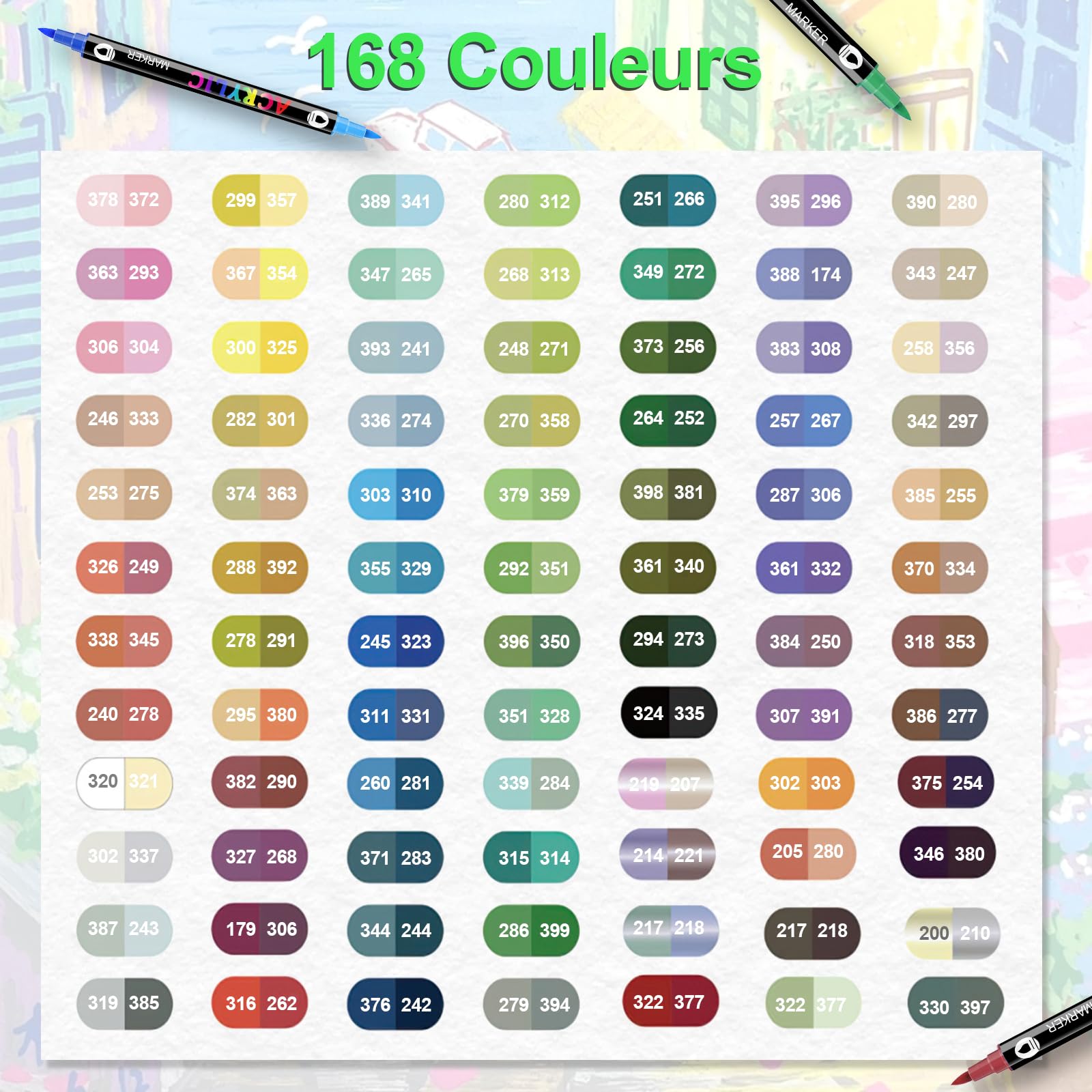 168 Couleurs Feutres Acrylique Coloriage Adulte, Feutre Peinture Acrylique | Séchage Rapide & Anti-Taches, Non Toxiques & Sans Odeur, Pour Pierre/Bois/Verre/Tissu | Artistes & Bricoleurs